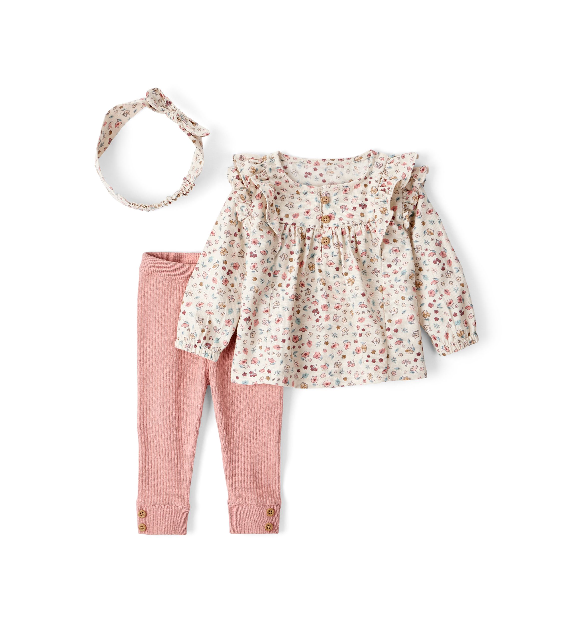 Baby Girls Flutter Top and Pants Set with Headwrap