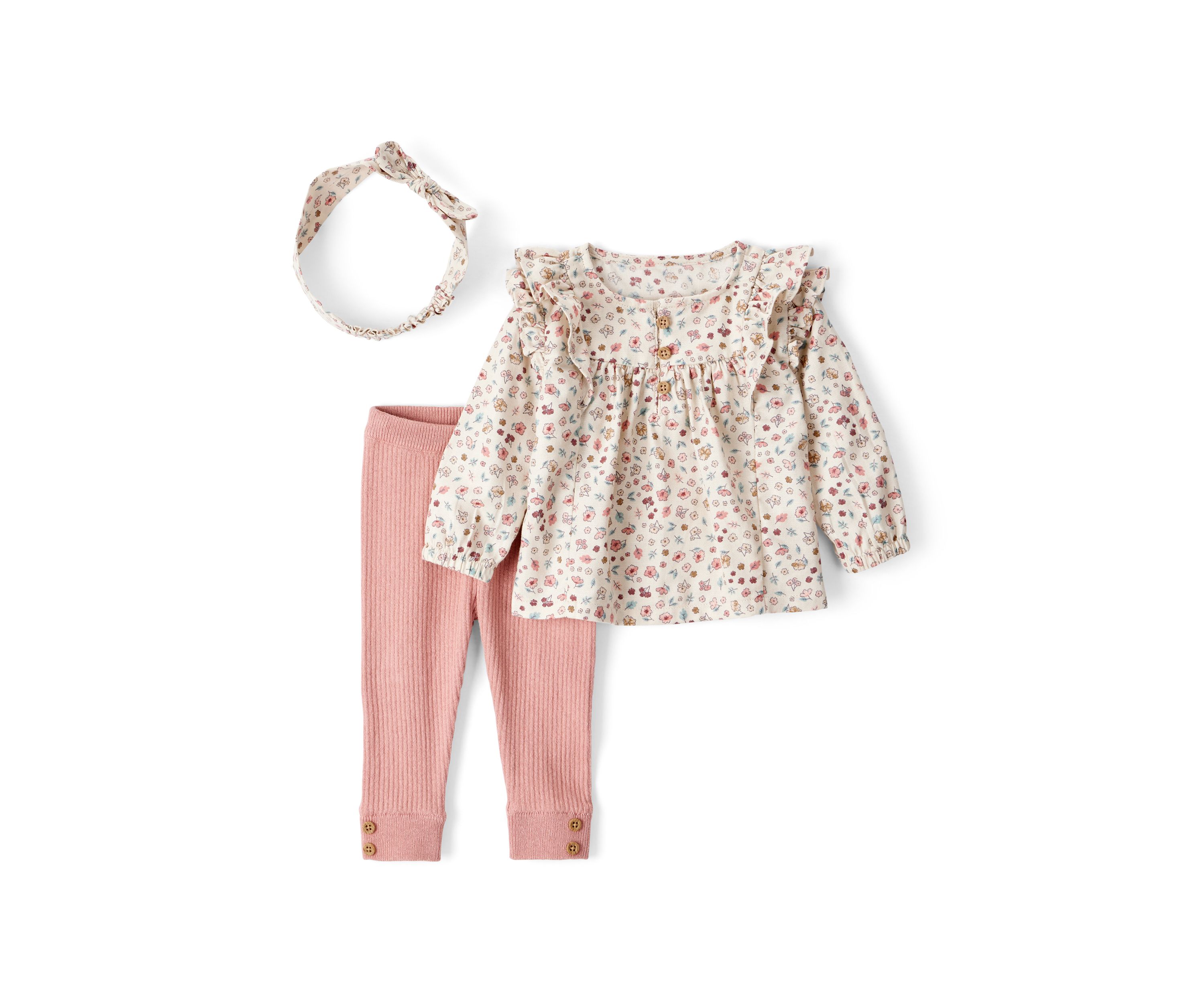 Baby Girls Flutter Top and Pants Set with Headwrap