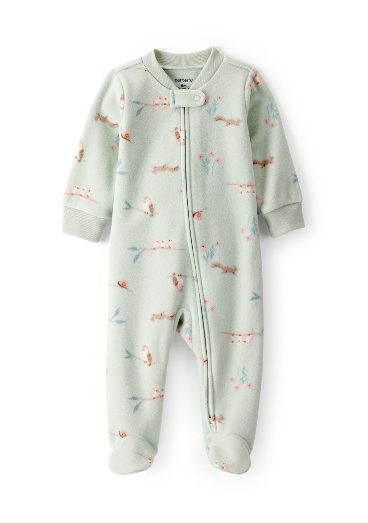 Baby Girls Microfleece Animal Printed Zip Footie Pajamas