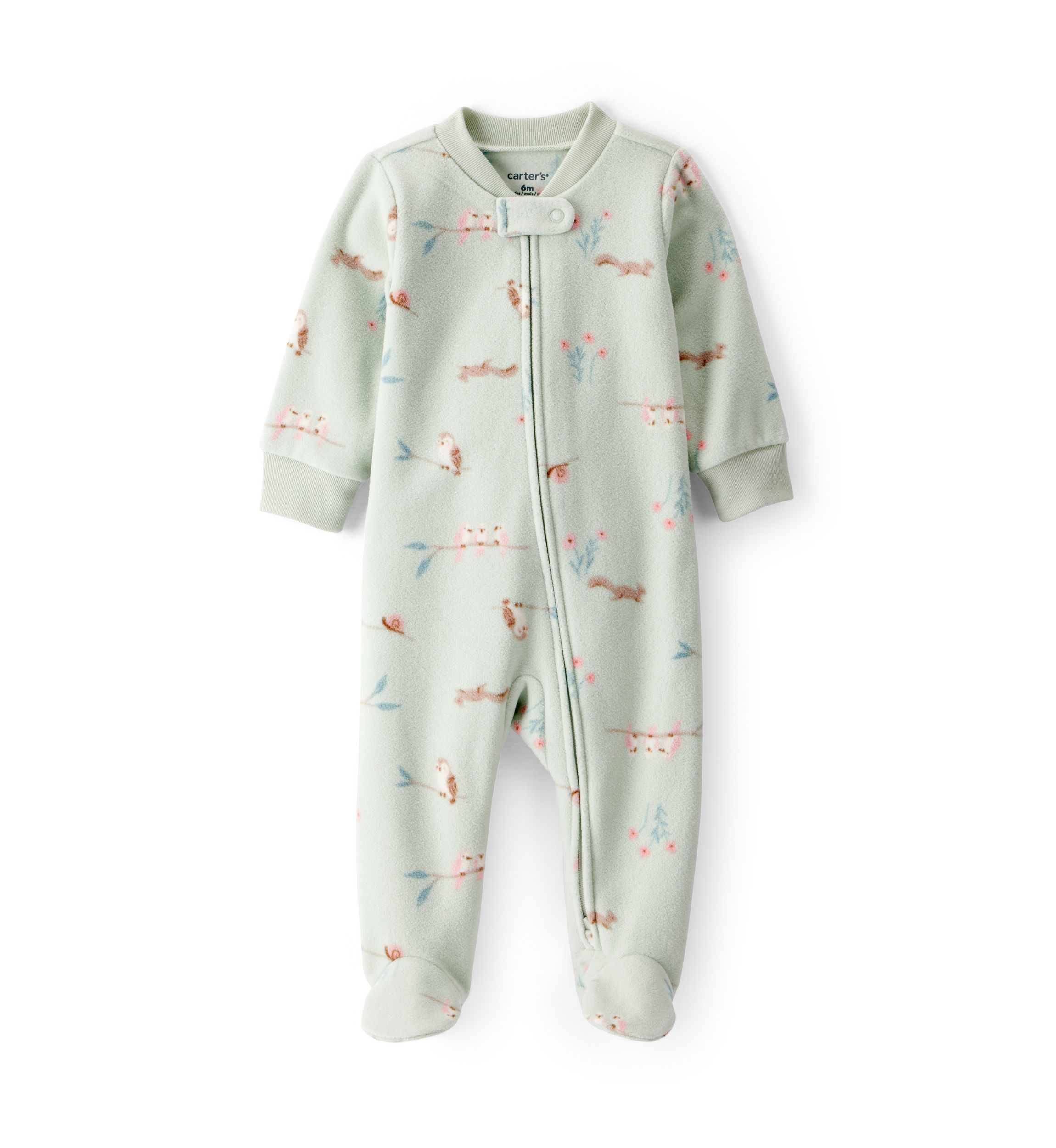 Baby Girls Microfleece Animal Printed Zip Footie Pajamas