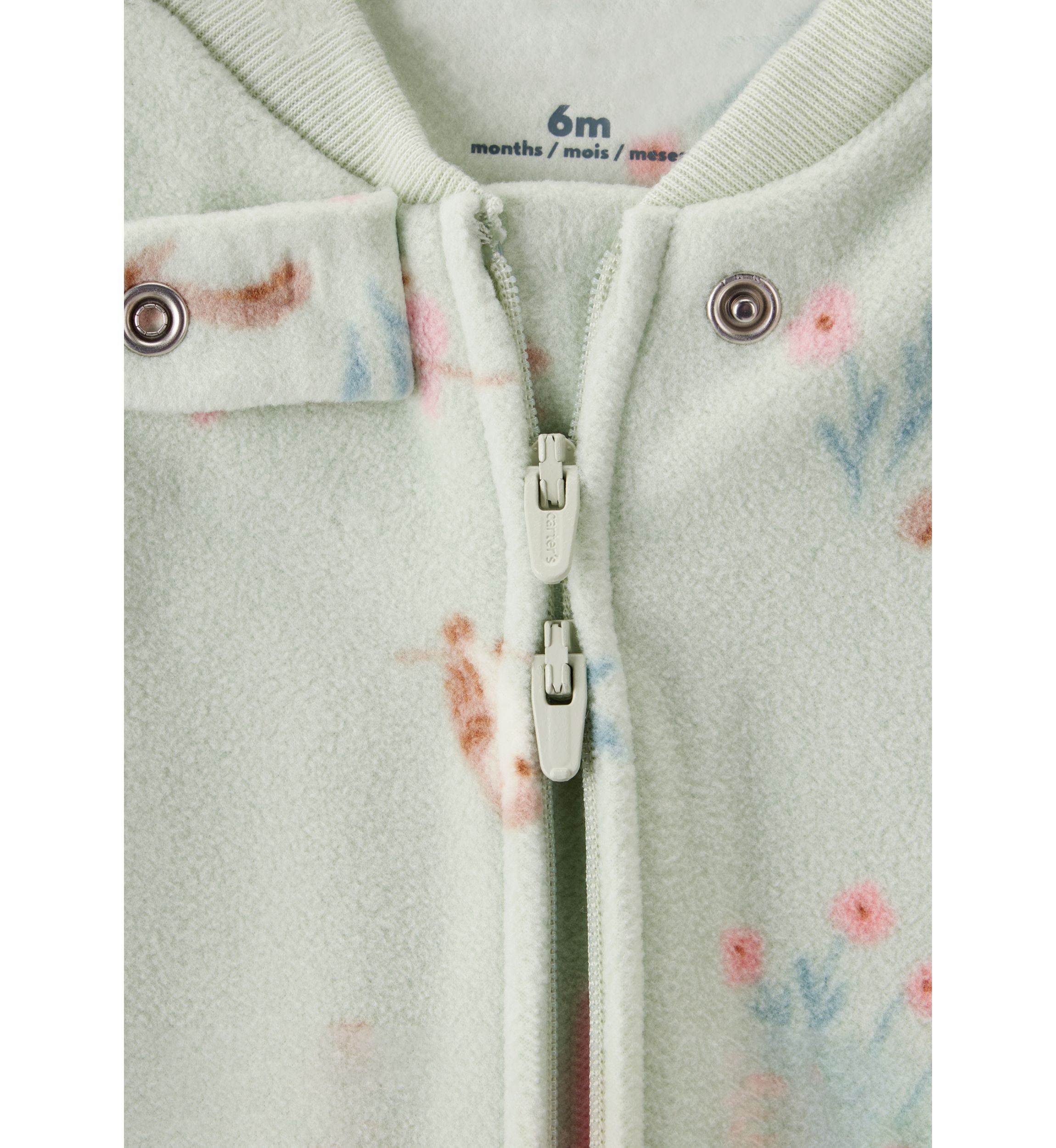 Baby Girls Microfleece Animal Printed Zip Footie Pajamas