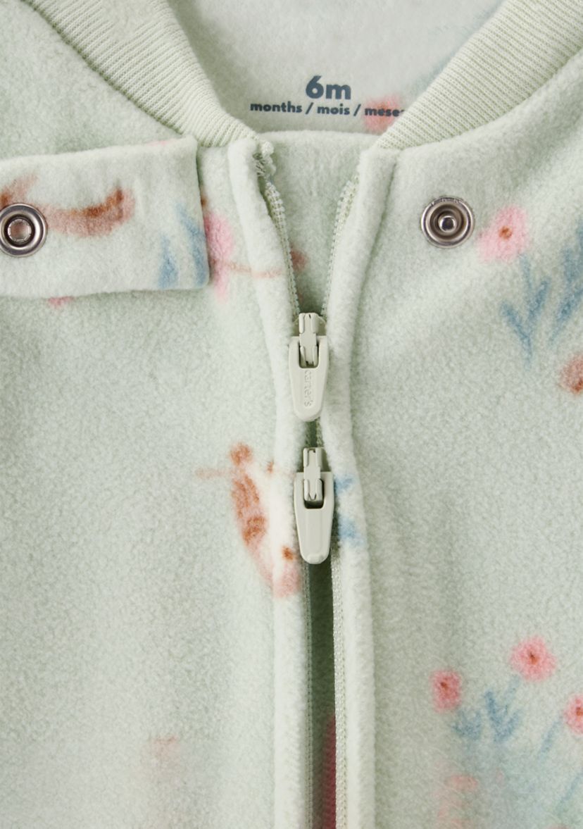 Baby Girls Microfleece Animal Printed Zip Footie Pajamas