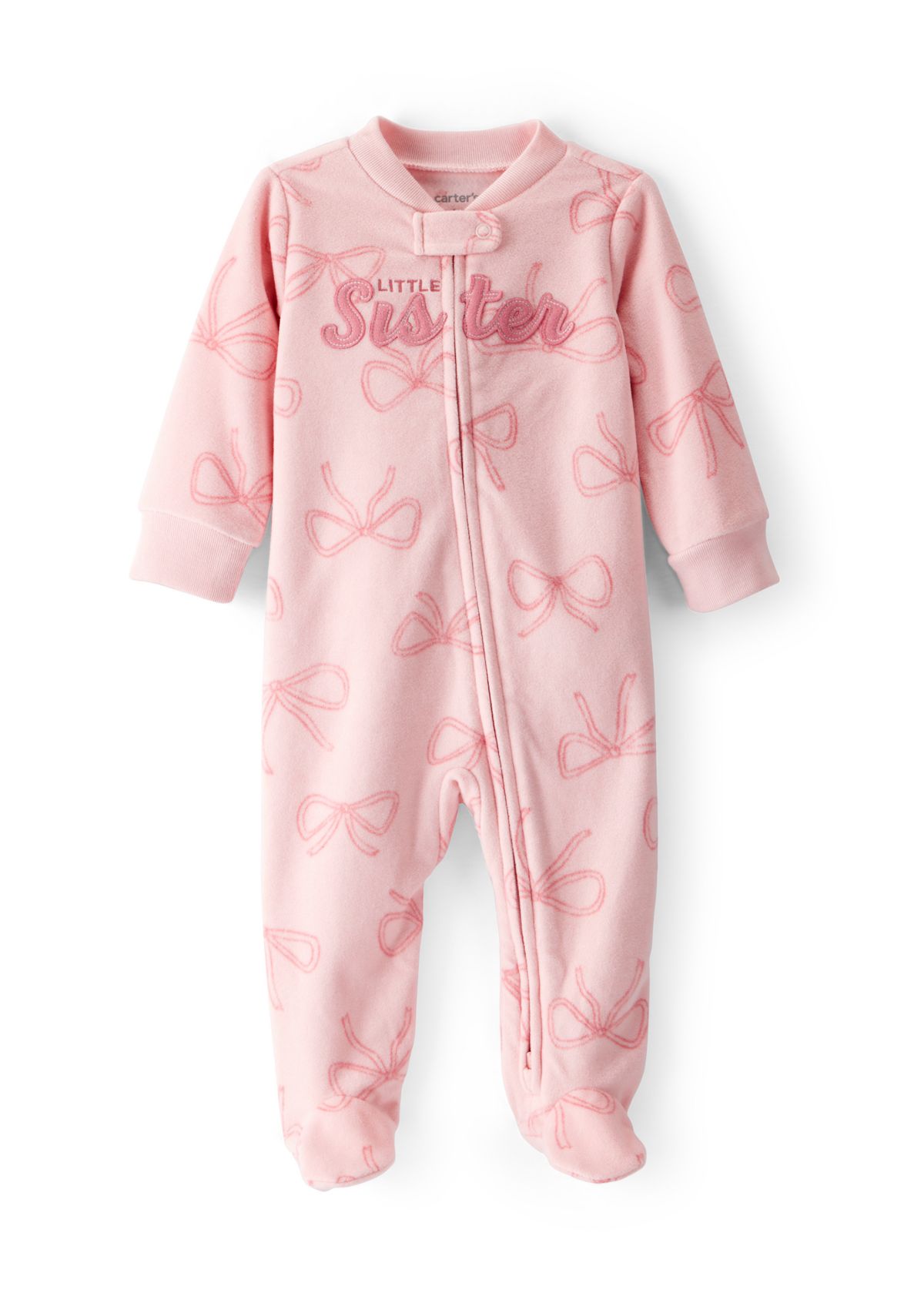 Baby Girls Microfleece Bow Printed Sister Zip Footie Pajamas