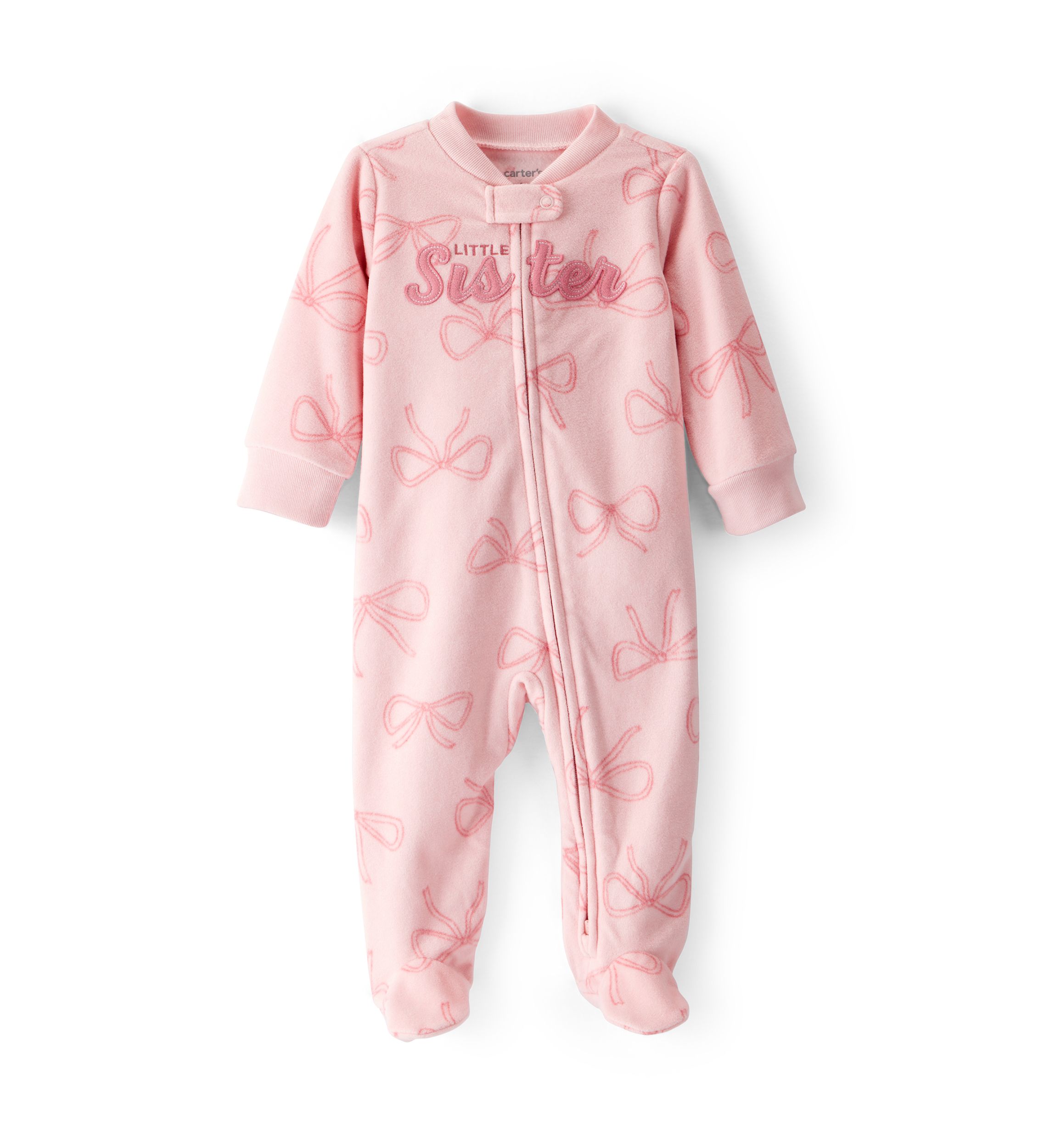 Baby Girls Microfleece Bow Printed Sister Zip Footie Pajamas