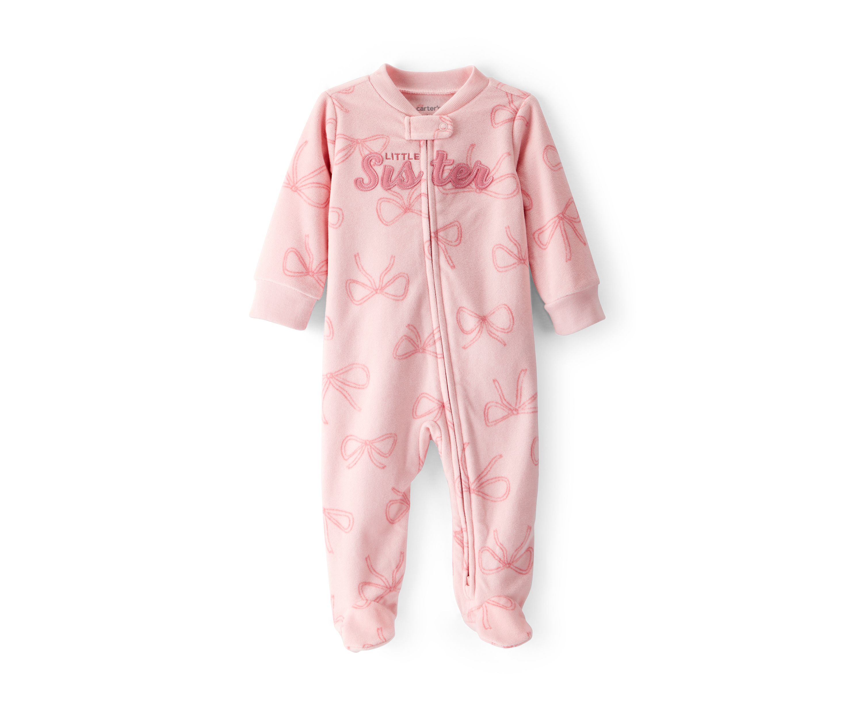 Baby Girls Microfleece Bow Printed Sister Zip Footie Pajamas