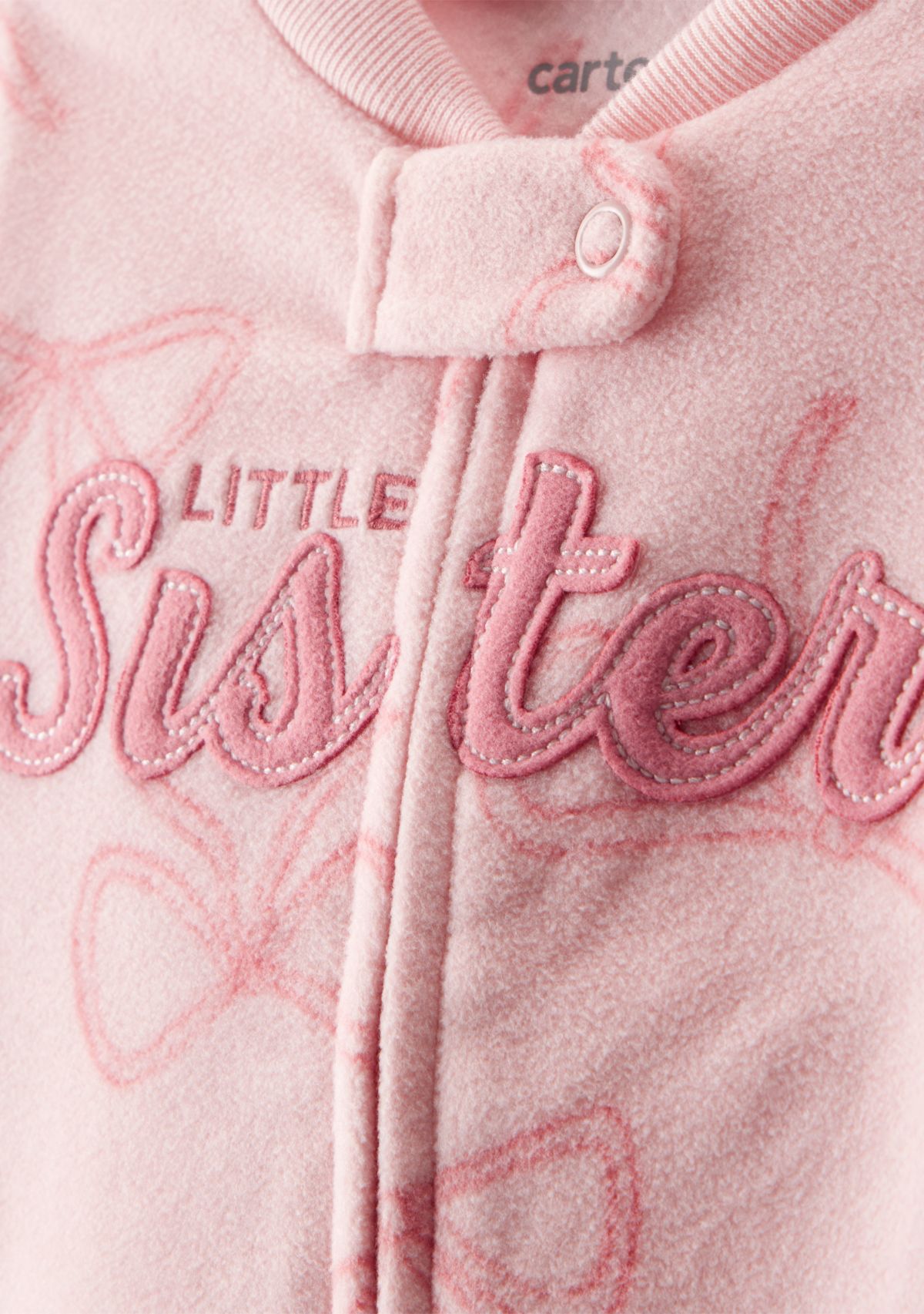 Baby Girls Microfleece Bow Printed Sister Zip Footie Pajamas