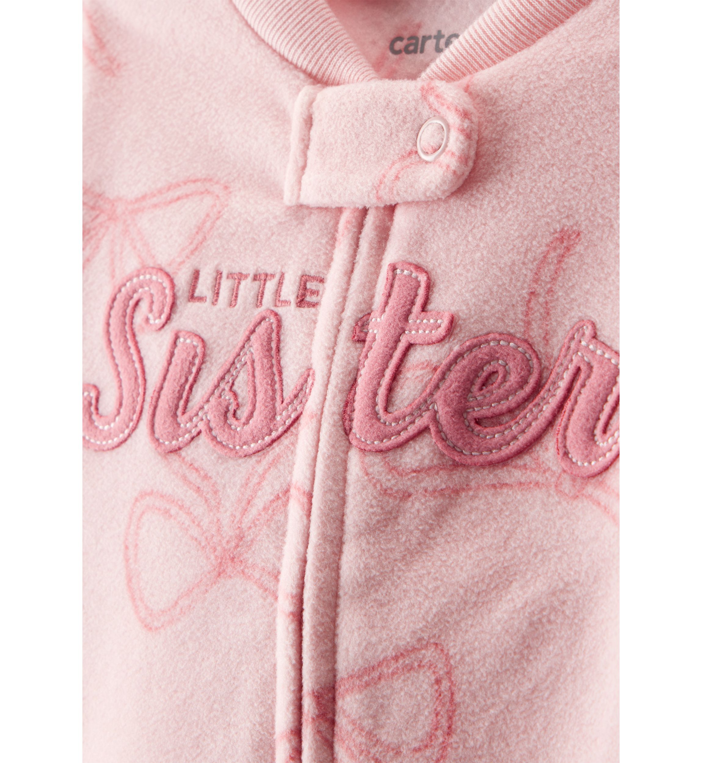 Baby Girls Microfleece Bow Printed Sister Zip Footie Pajamas