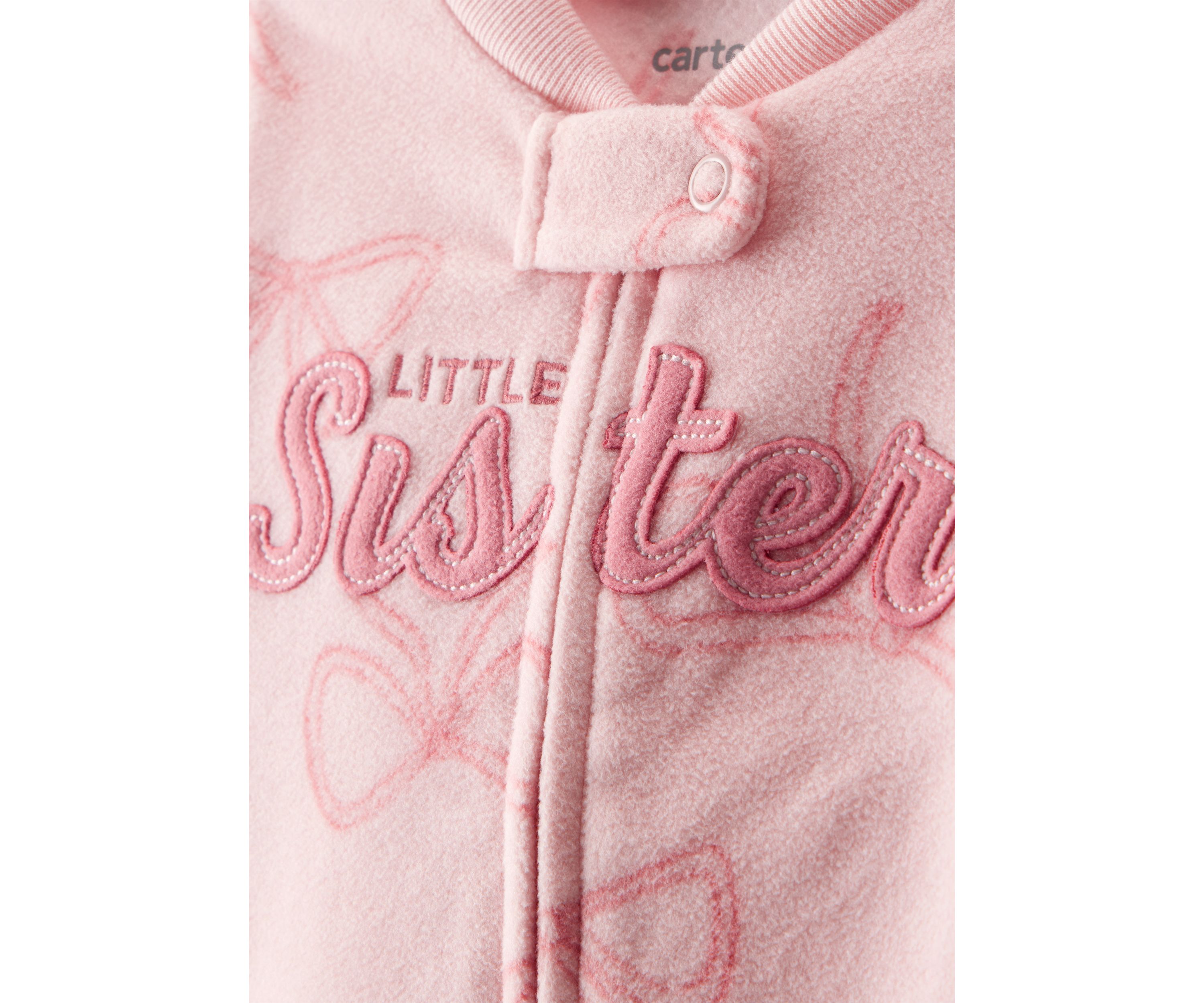 Baby Girls Microfleece Bow Printed Sister Zip Footie Pajamas