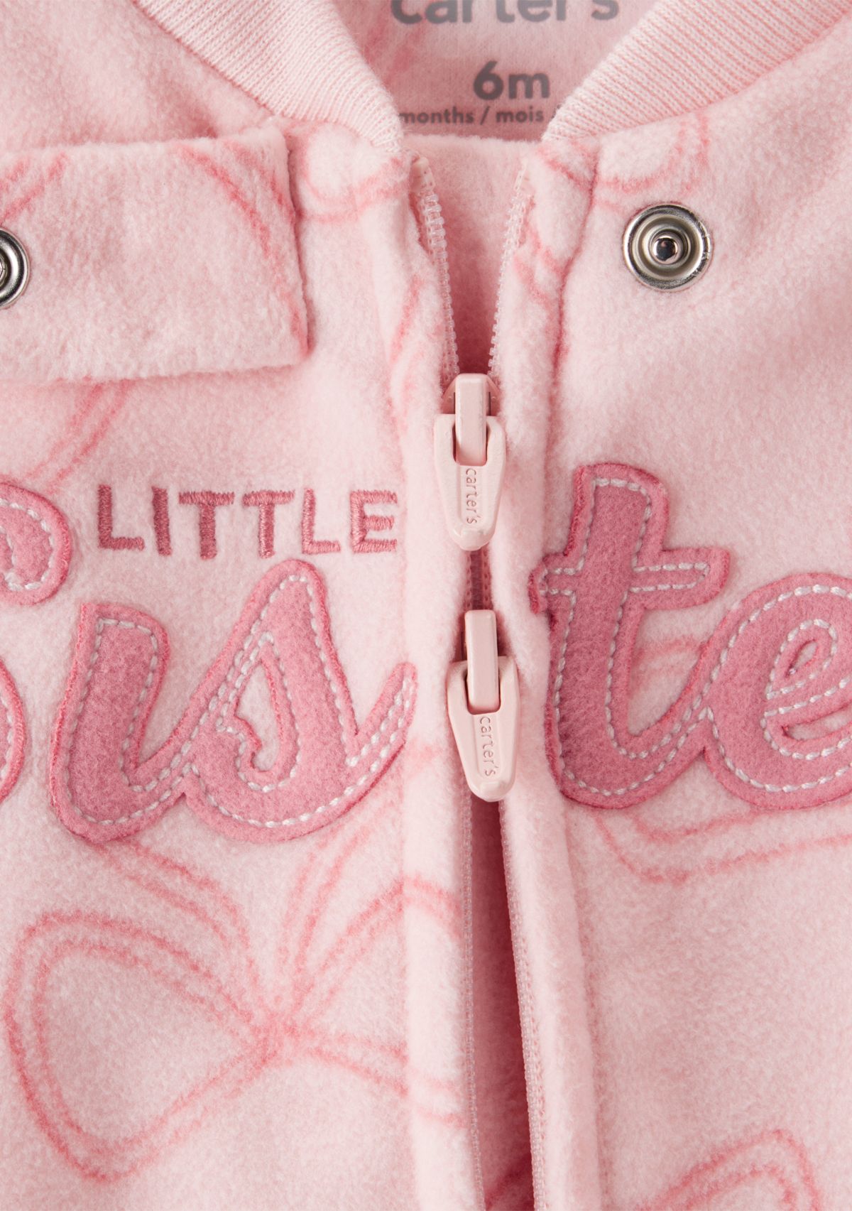 Baby Girls Microfleece Bow Printed Sister Zip Footie Pajamas