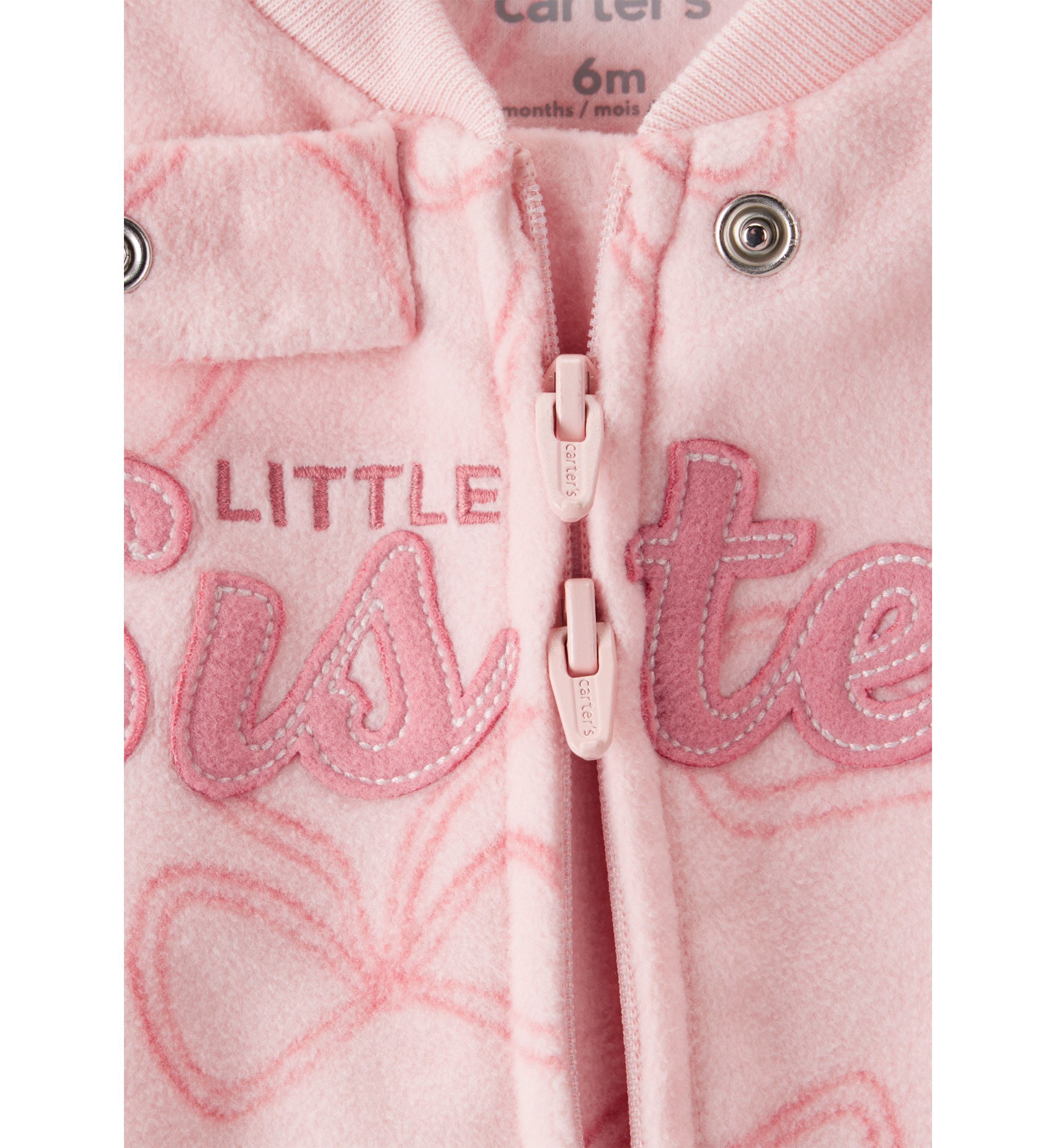 Baby Girls Microfleece Bow Printed Sister Zip Footie Pajamas
