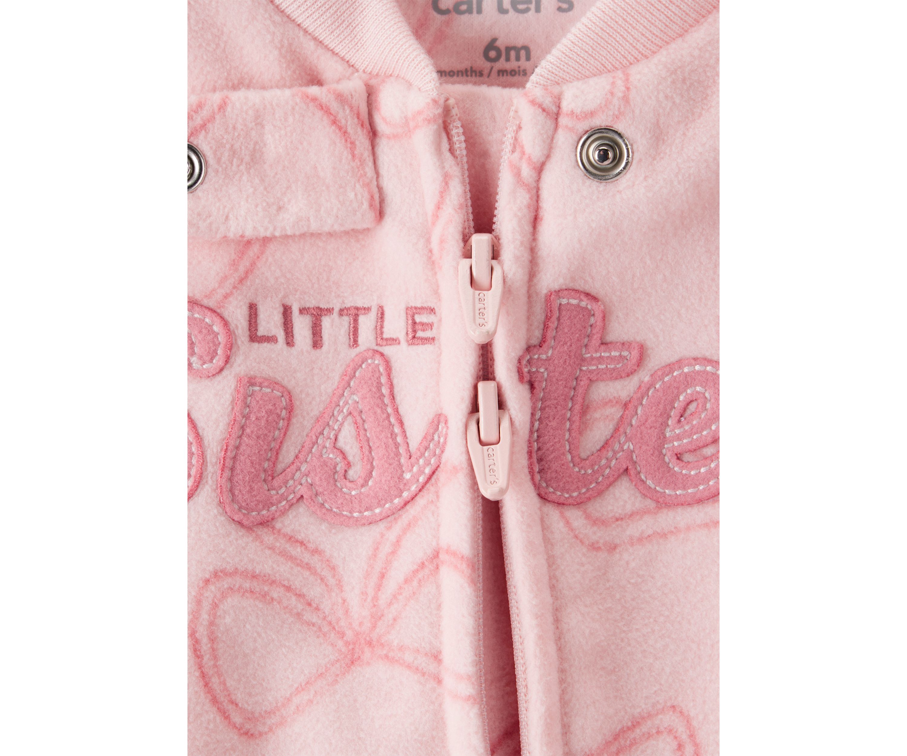 Baby Girls Microfleece Bow Printed Sister Zip Footie Pajamas