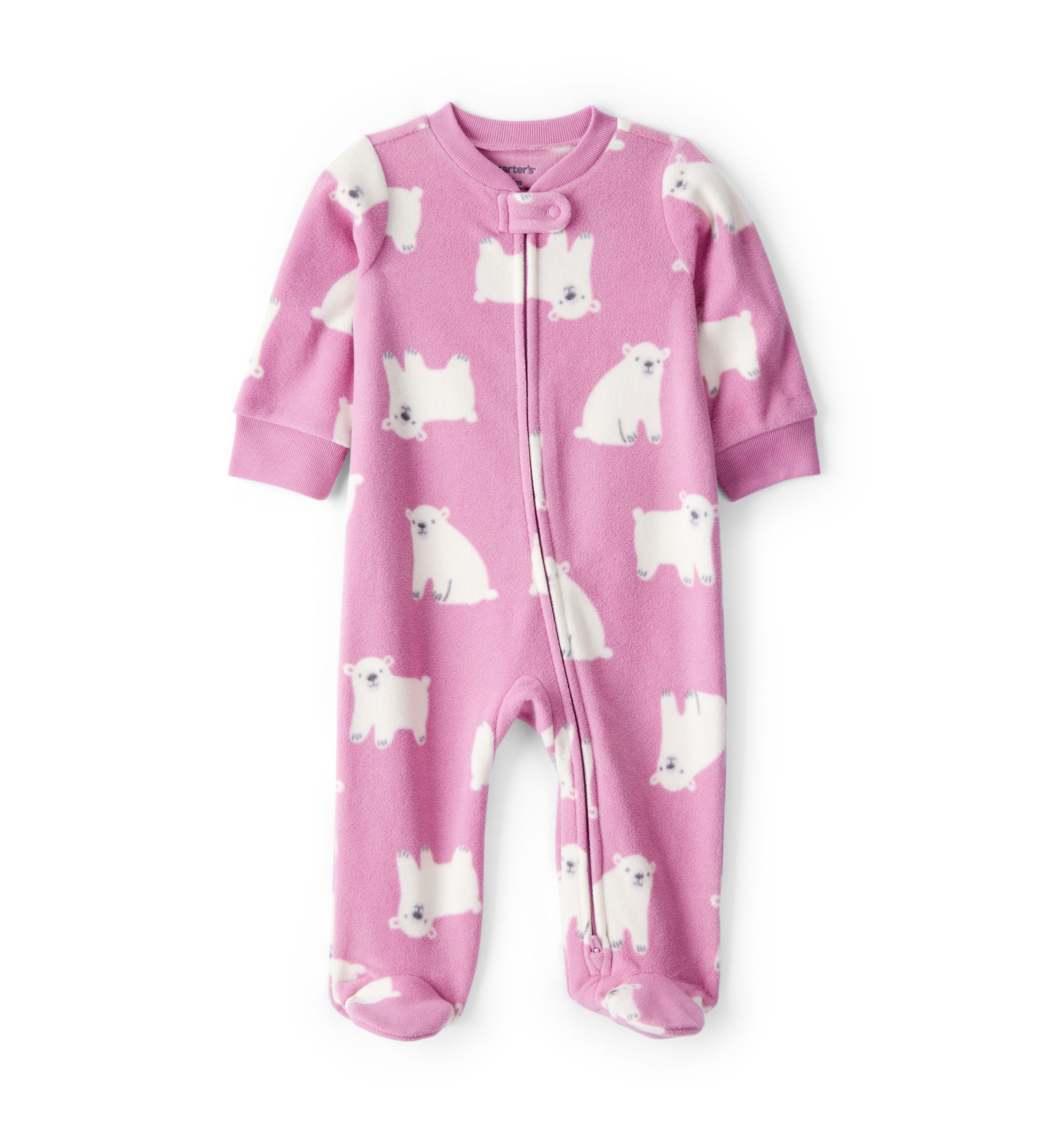 Baby Girls Polar Bear Printed Microfleece Footie Pajamas