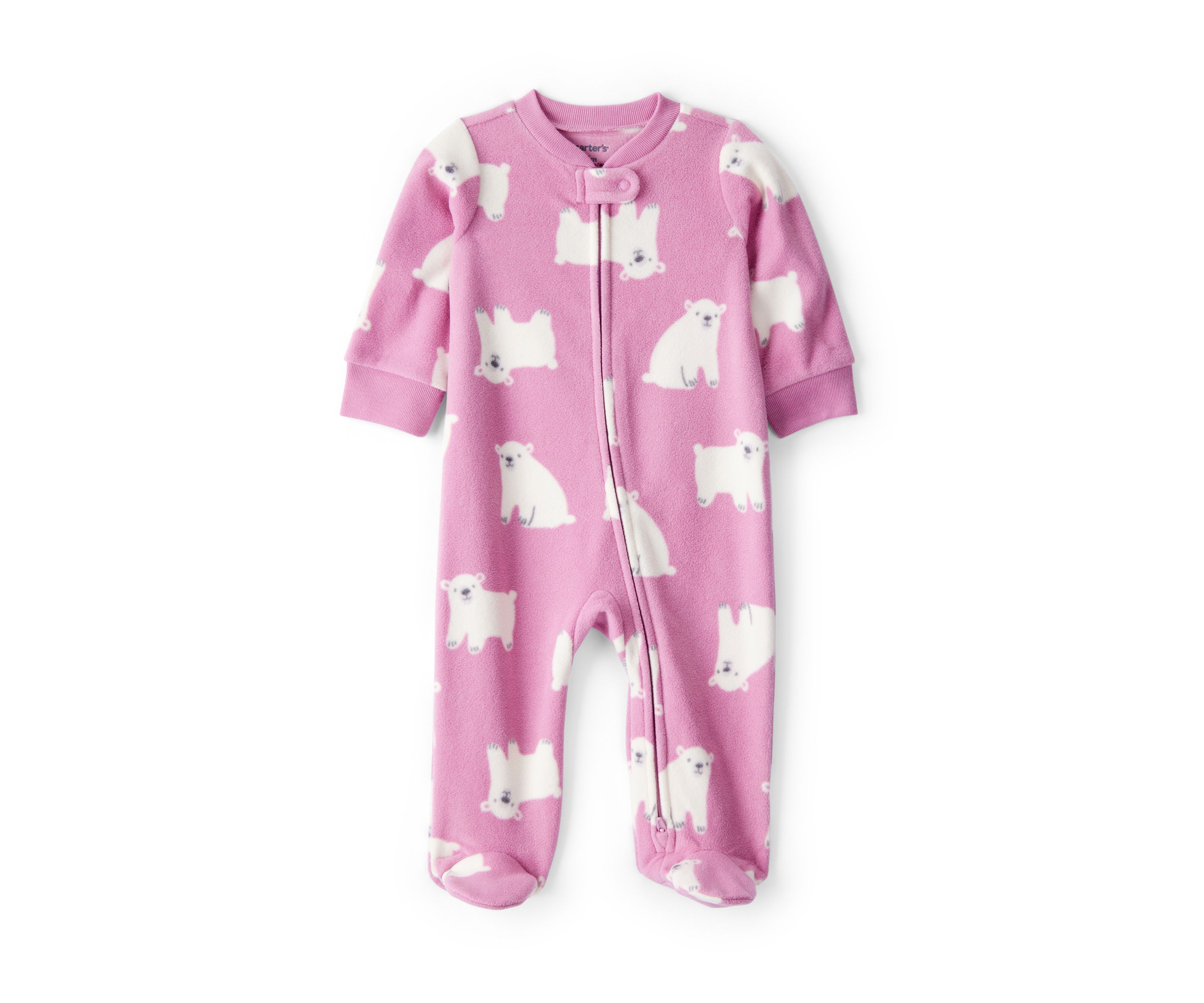 Baby Girls Polar Bear Printed Microfleece Footie Pajamas