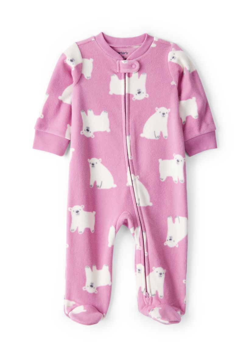 Baby Girls Polar Bear Printed Microfleece Footie Pajamas