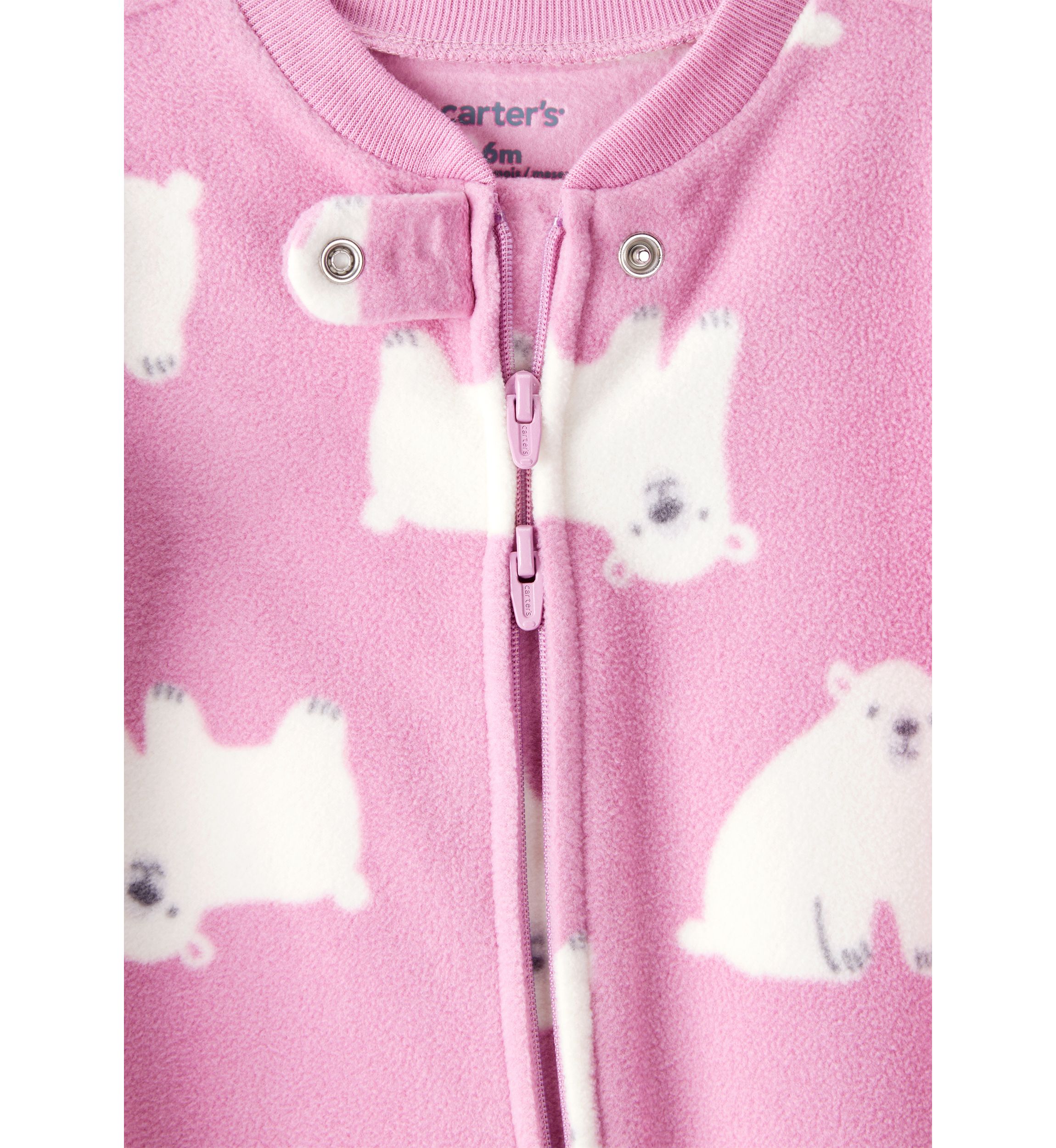 Baby Girls Polar Bear Printed Microfleece Footie Pajamas