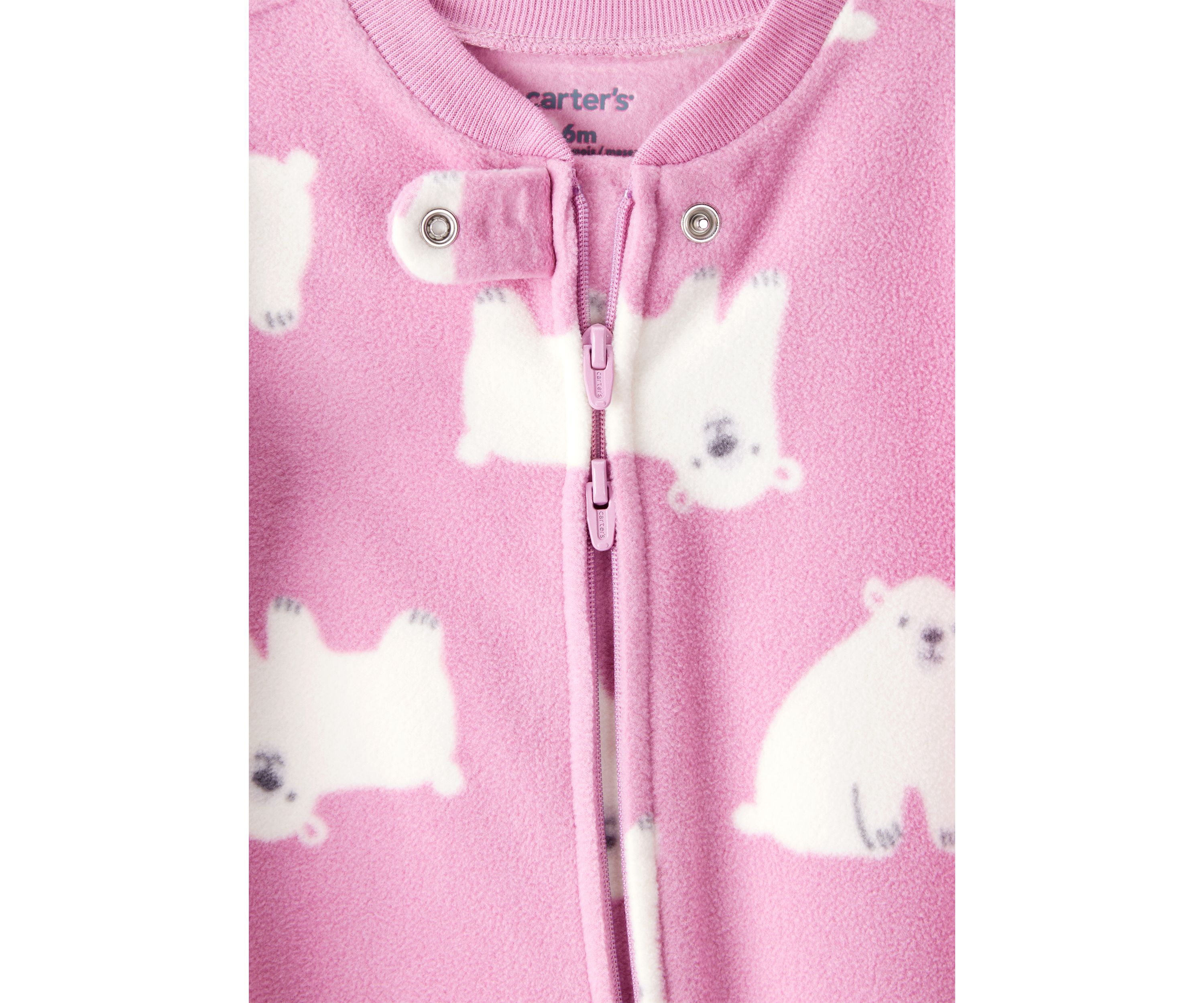 Baby Girls Polar Bear Printed Microfleece Footie Pajamas
