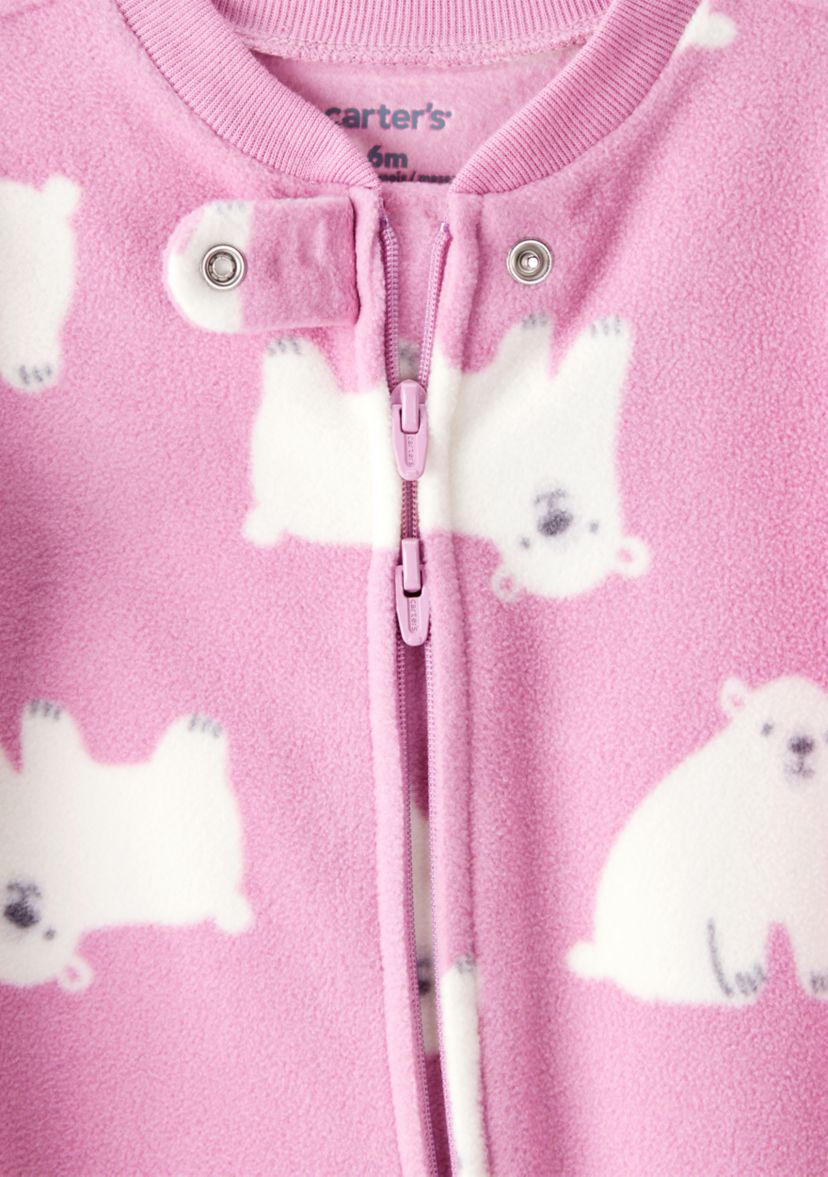 Baby Girls Polar Bear Printed Microfleece Footie Pajamas