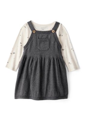 Carter's Baby Girls Printed Bodysuit and Jumper Dress Set, Gray, 12 Months