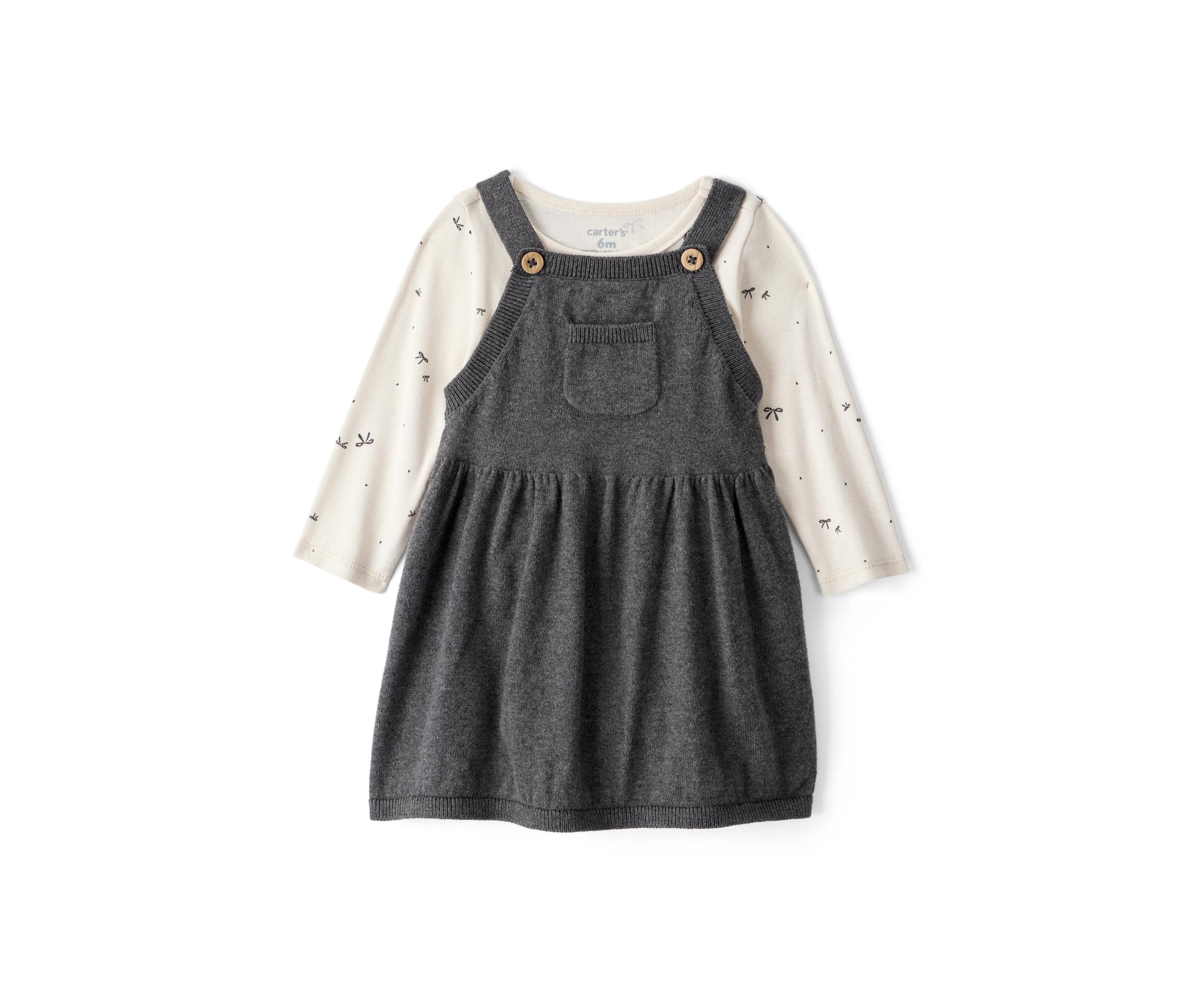 Baby Girls Printed Bodysuit and Jumper Dress Set