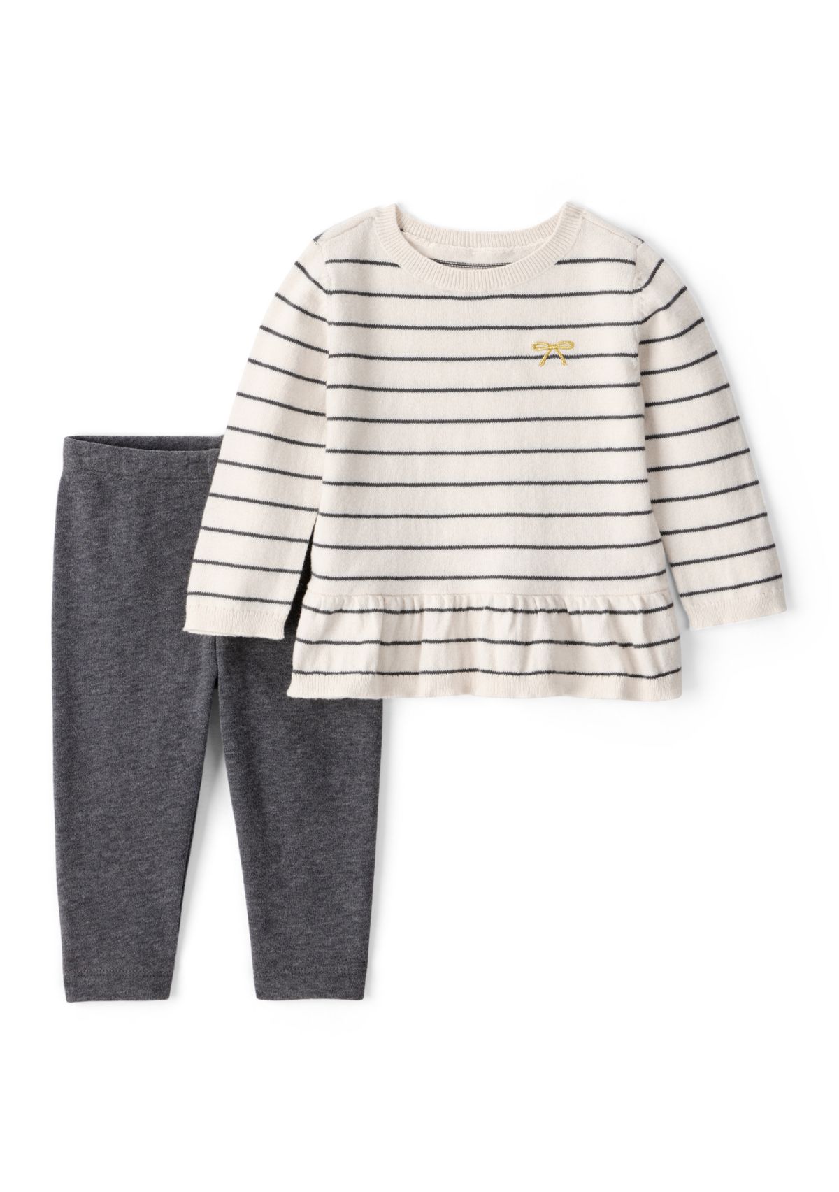 Baby Girls Marled Stripe Peplum Ruffle Sweater and Leggings Set