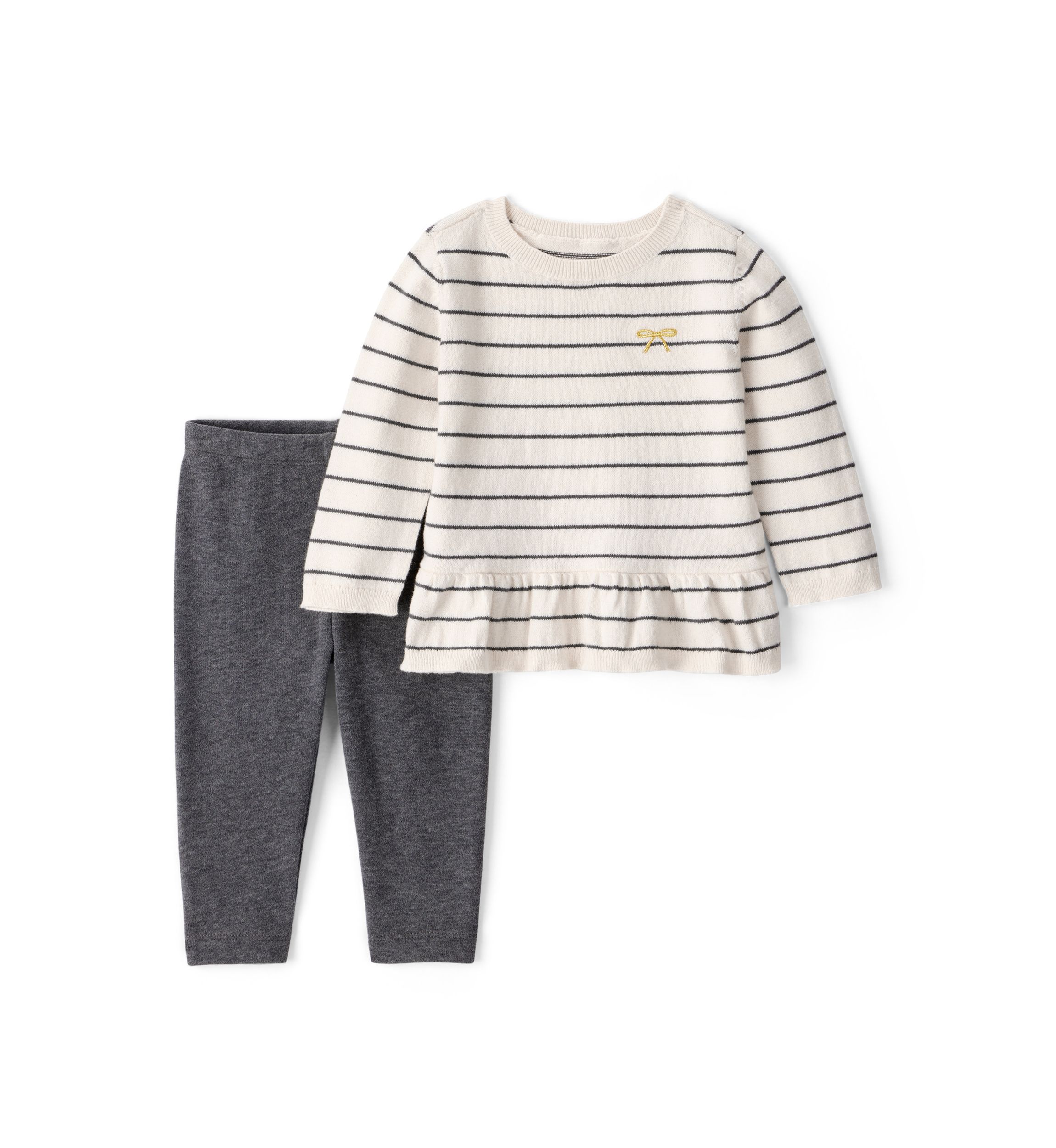 Baby Girls Marled Stripe Peplum Ruffle Sweater and Leggings Set