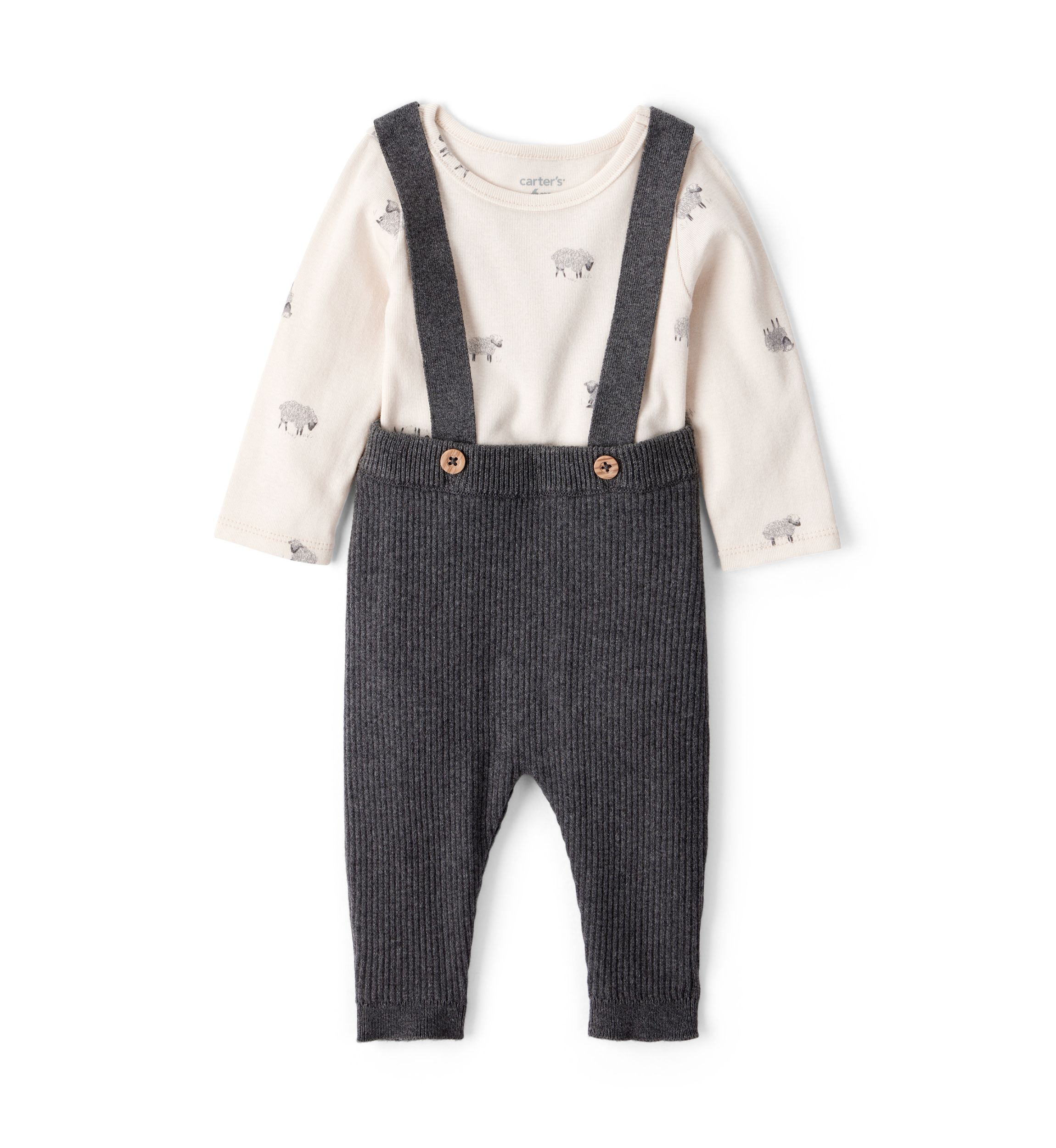 Baby Boys Printed Bodysuit and Suspender Pants Set