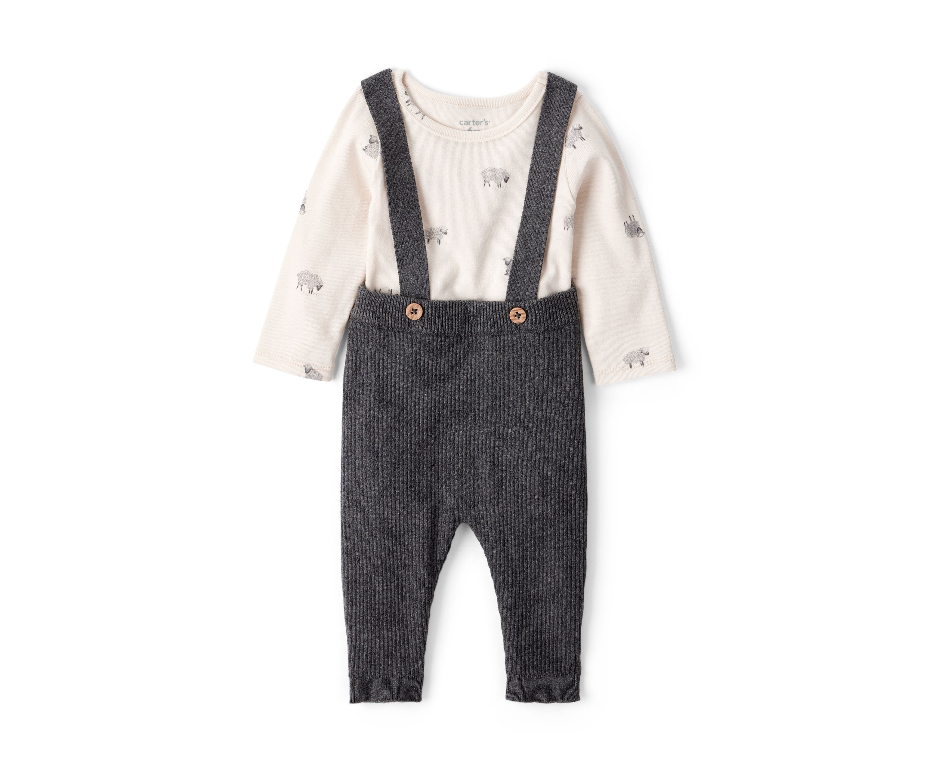 Baby Boys Printed Bodysuit and Suspender Pants Set