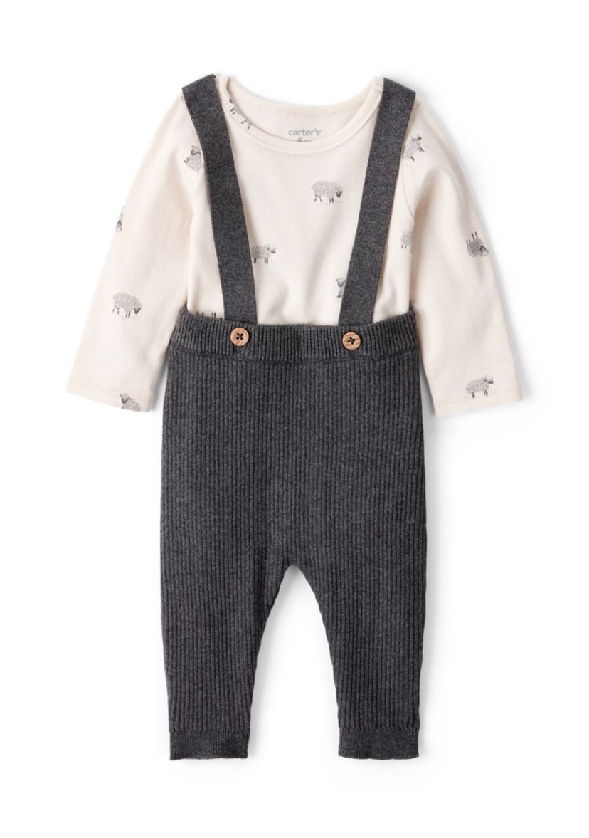 Baby Boys Printed Bodysuit and Suspender Pants Set