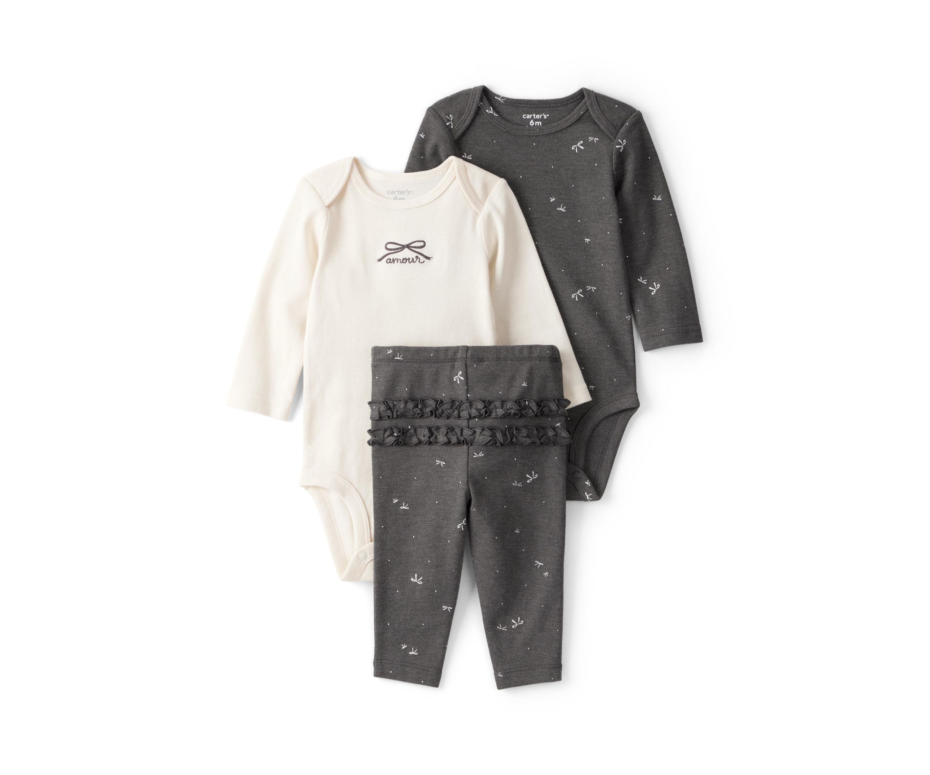 Baby Girls Three Piece Bodysuit and Ruffle Pants Set