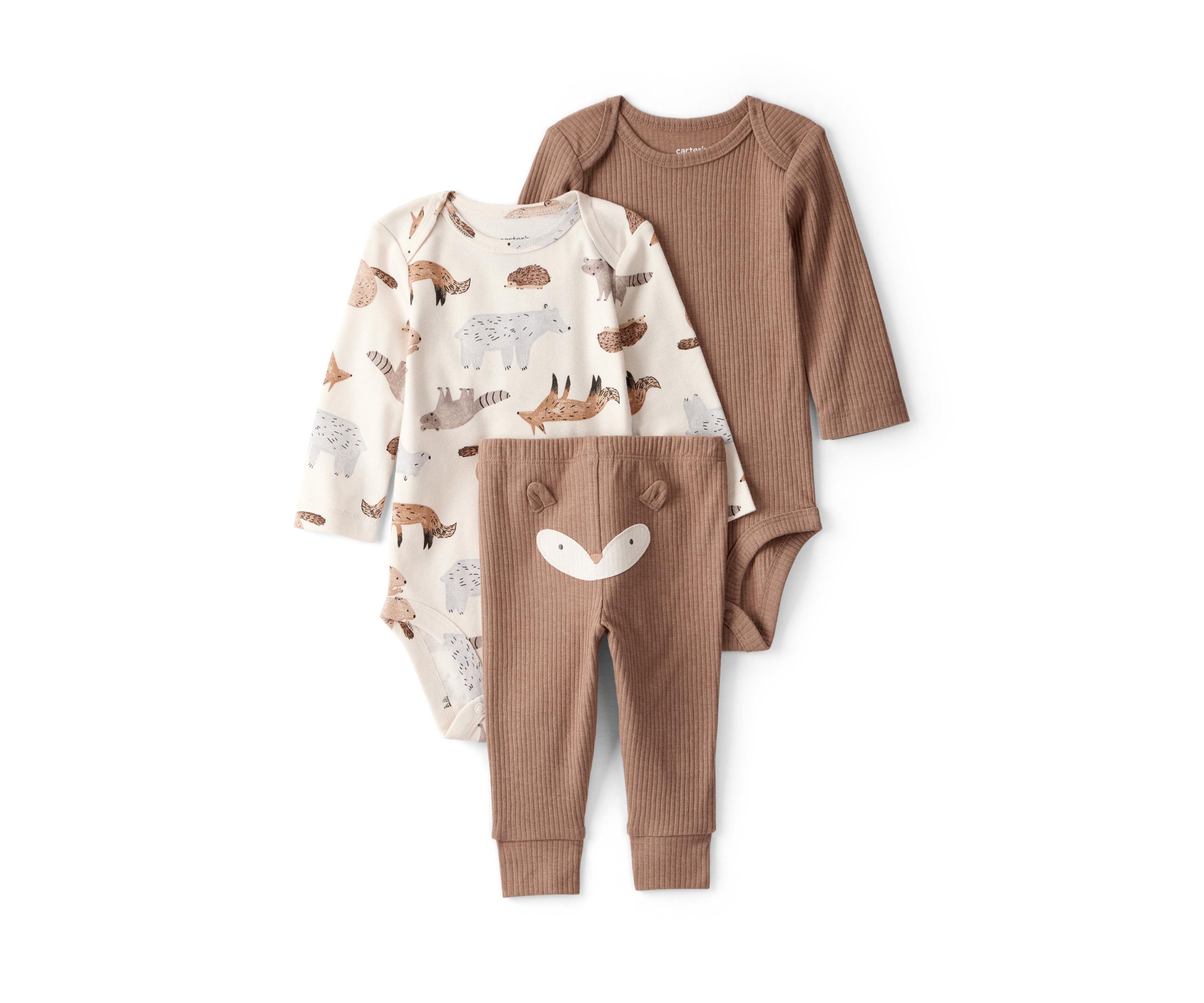 Baby Boys Three Piece Fox Bodysuit Set