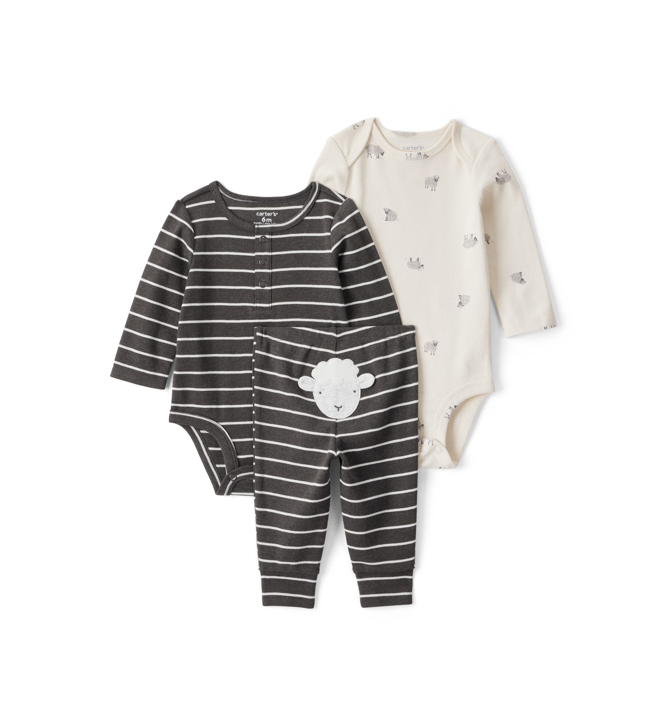 Baby Boys Sheep Printed Three Piece Bodysuit Set