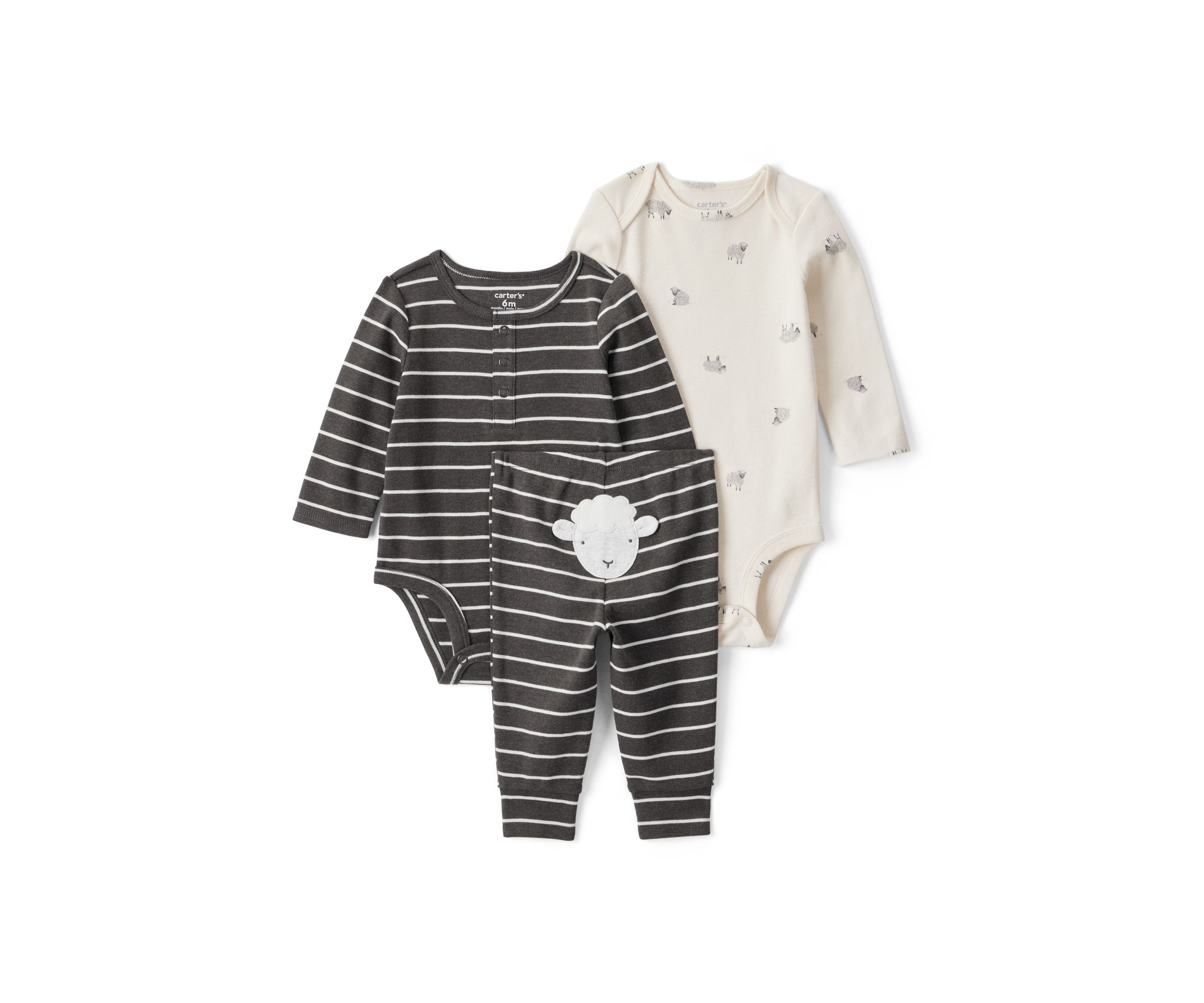 Baby Boys Sheep Printed Three Piece Bodysuit Set