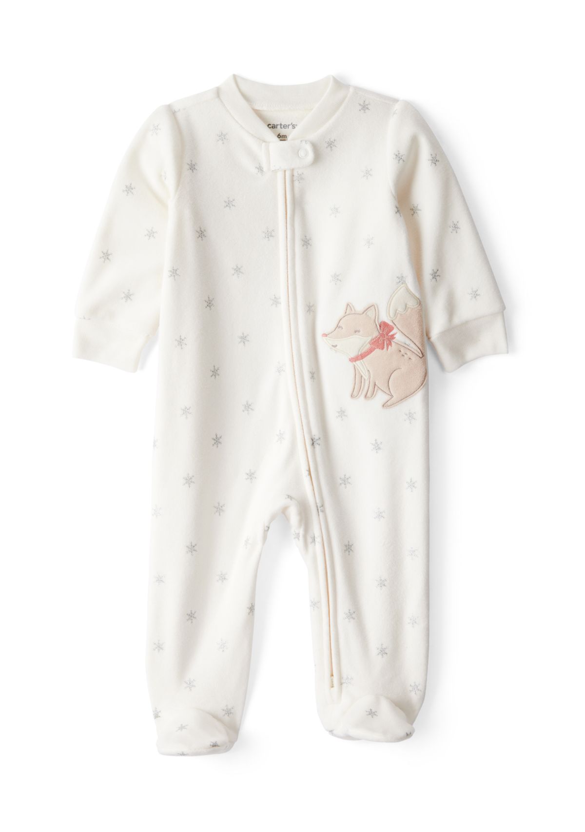 Baby Girls Microfleece Fox Sparkle Printed Footie Pajamas