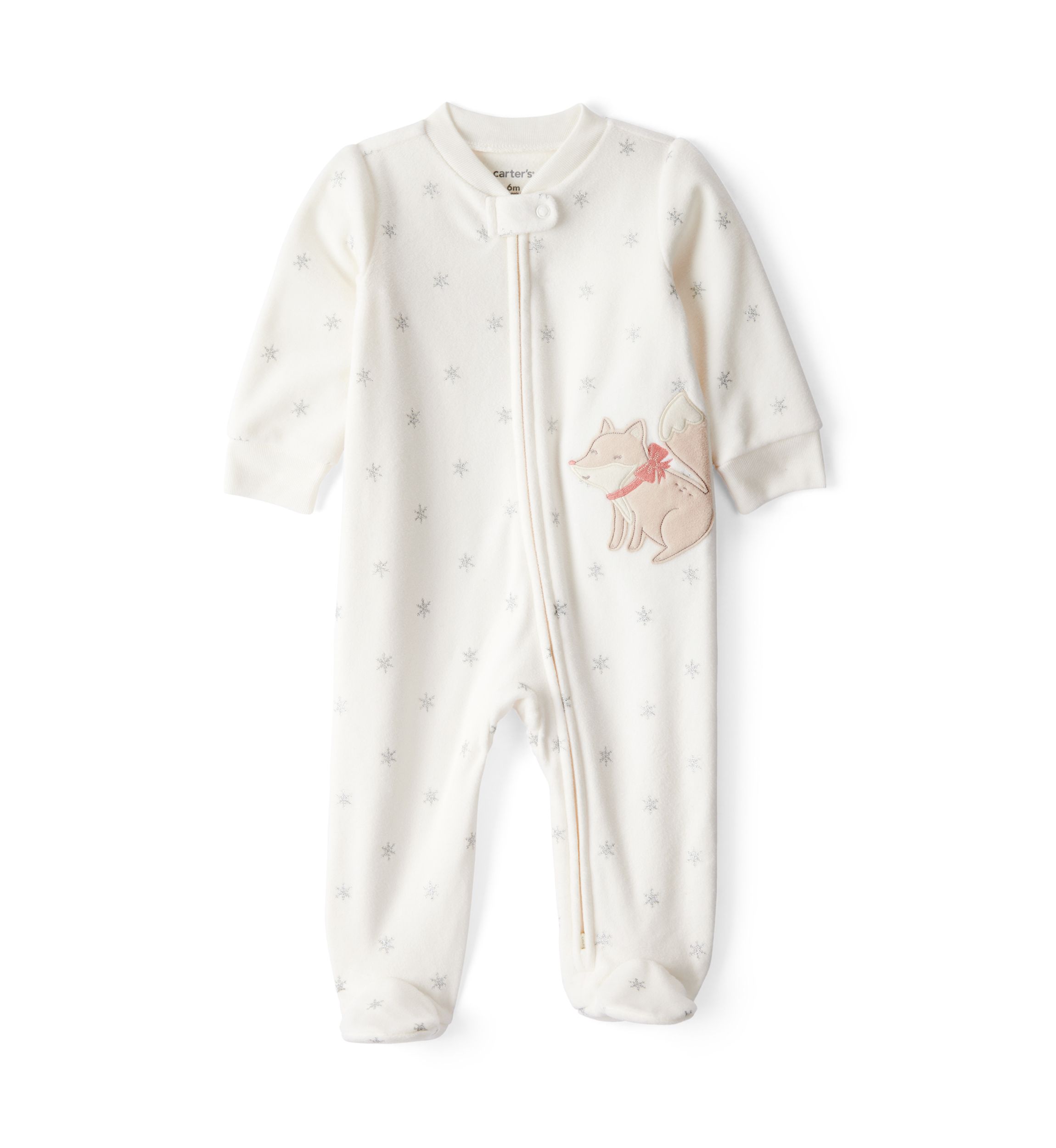 Baby Girls Microfleece Fox Sparkle Printed Footie Pajamas