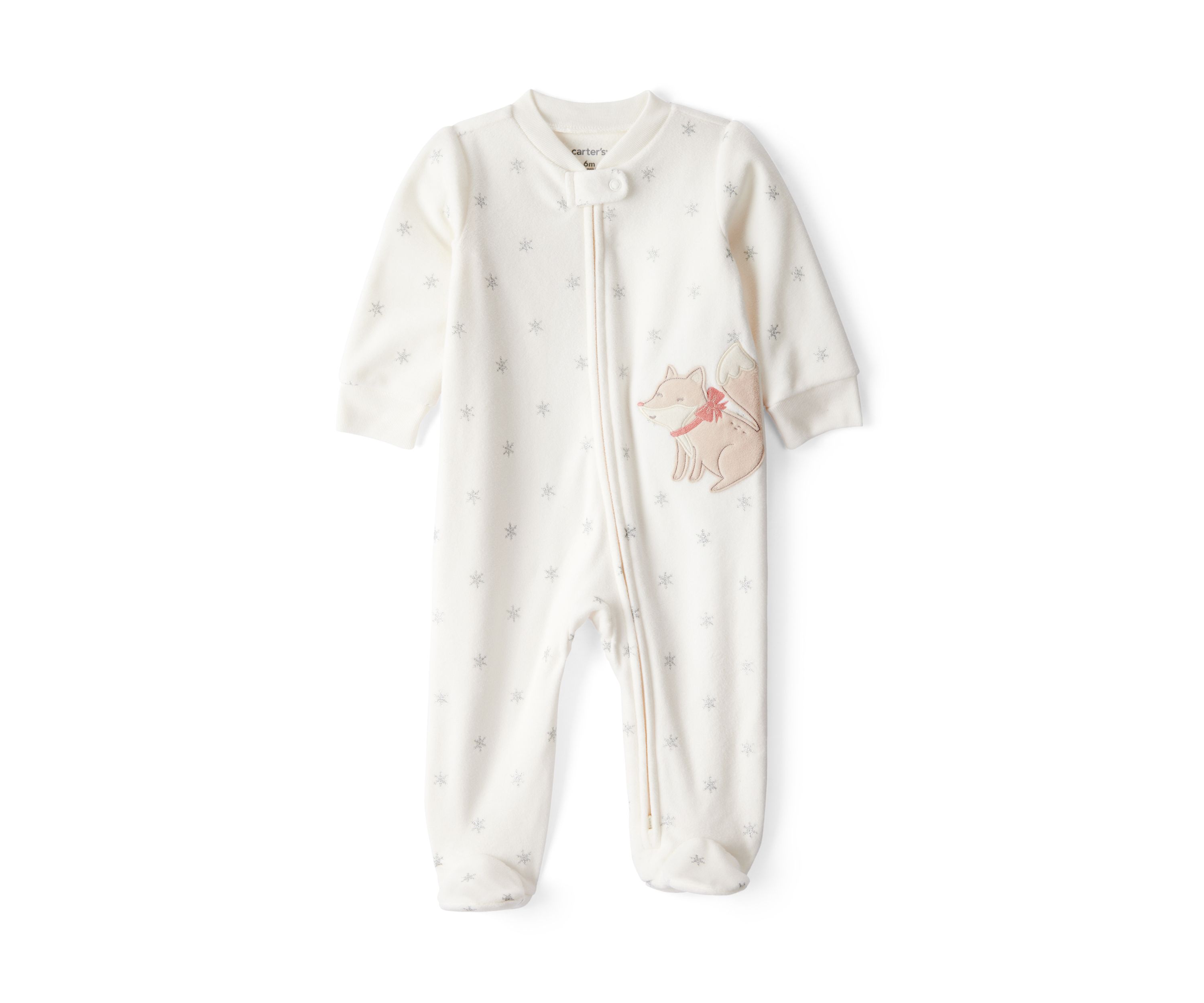 Baby Girls Microfleece Fox Sparkle Printed Footie Pajamas