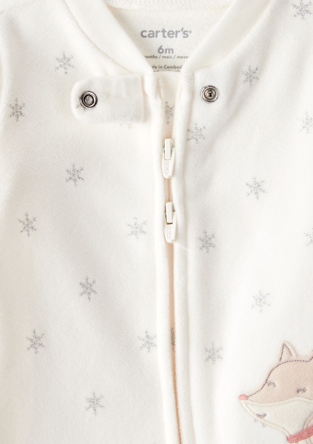 Baby Girls Microfleece Fox Sparkle Printed Footie Pajamas