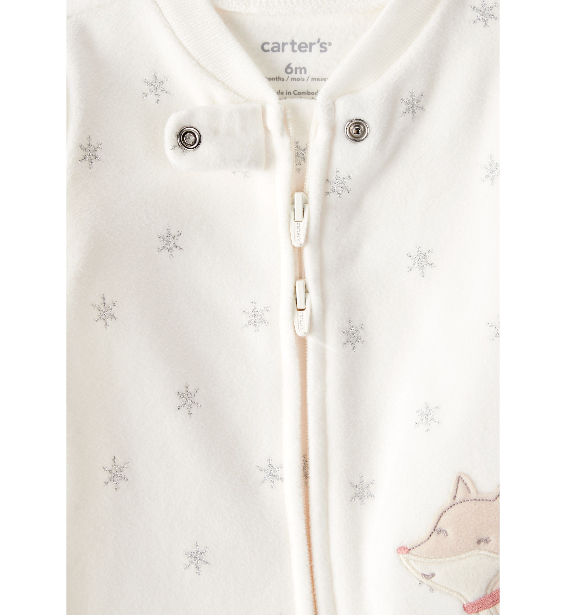 Baby Girls Microfleece Fox Sparkle Printed Footie Pajamas