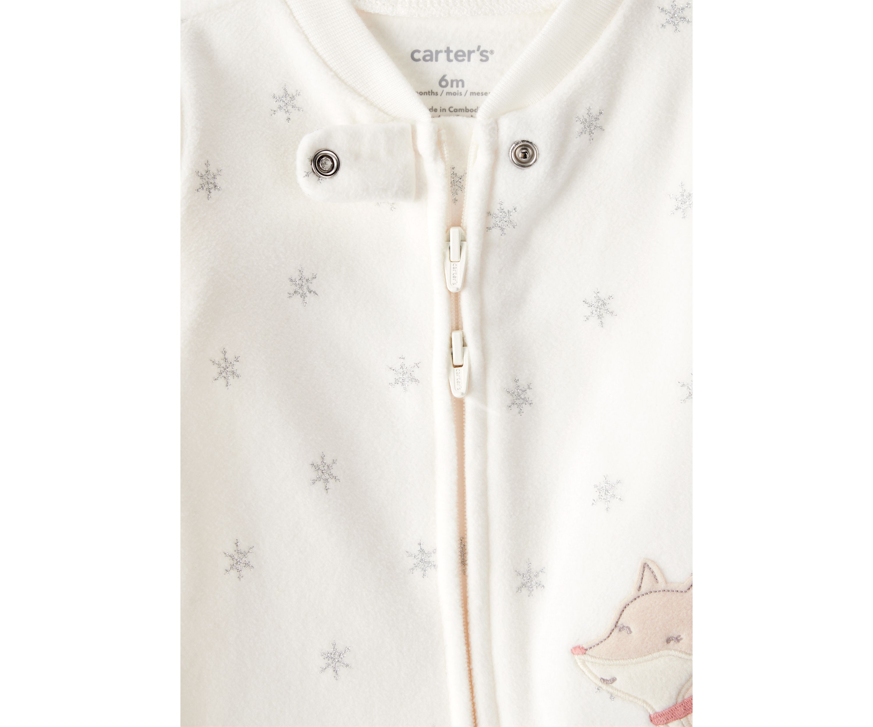 Baby Girls Microfleece Fox Sparkle Printed Footie Pajamas