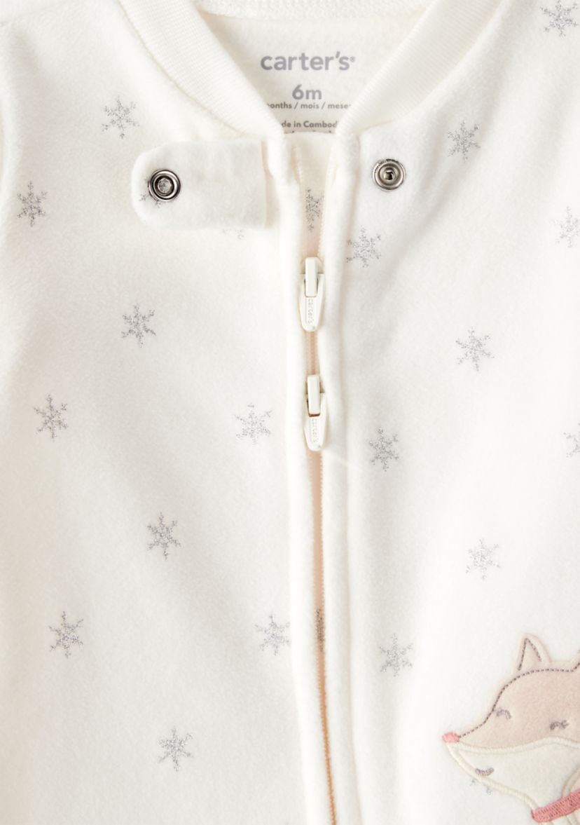 Baby Girls Microfleece Fox Sparkle Printed Footie Pajamas