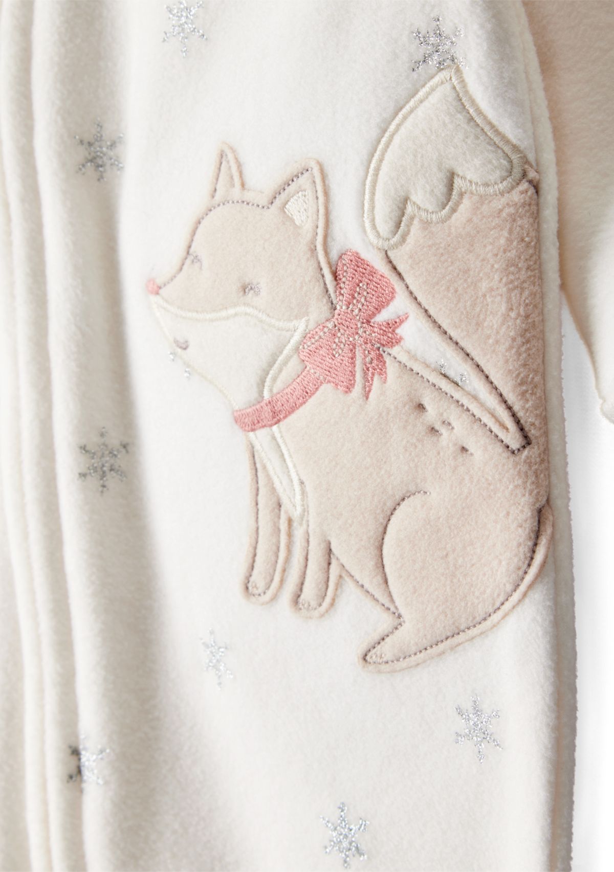 Baby Girls Microfleece Fox Sparkle Printed Footie Pajamas