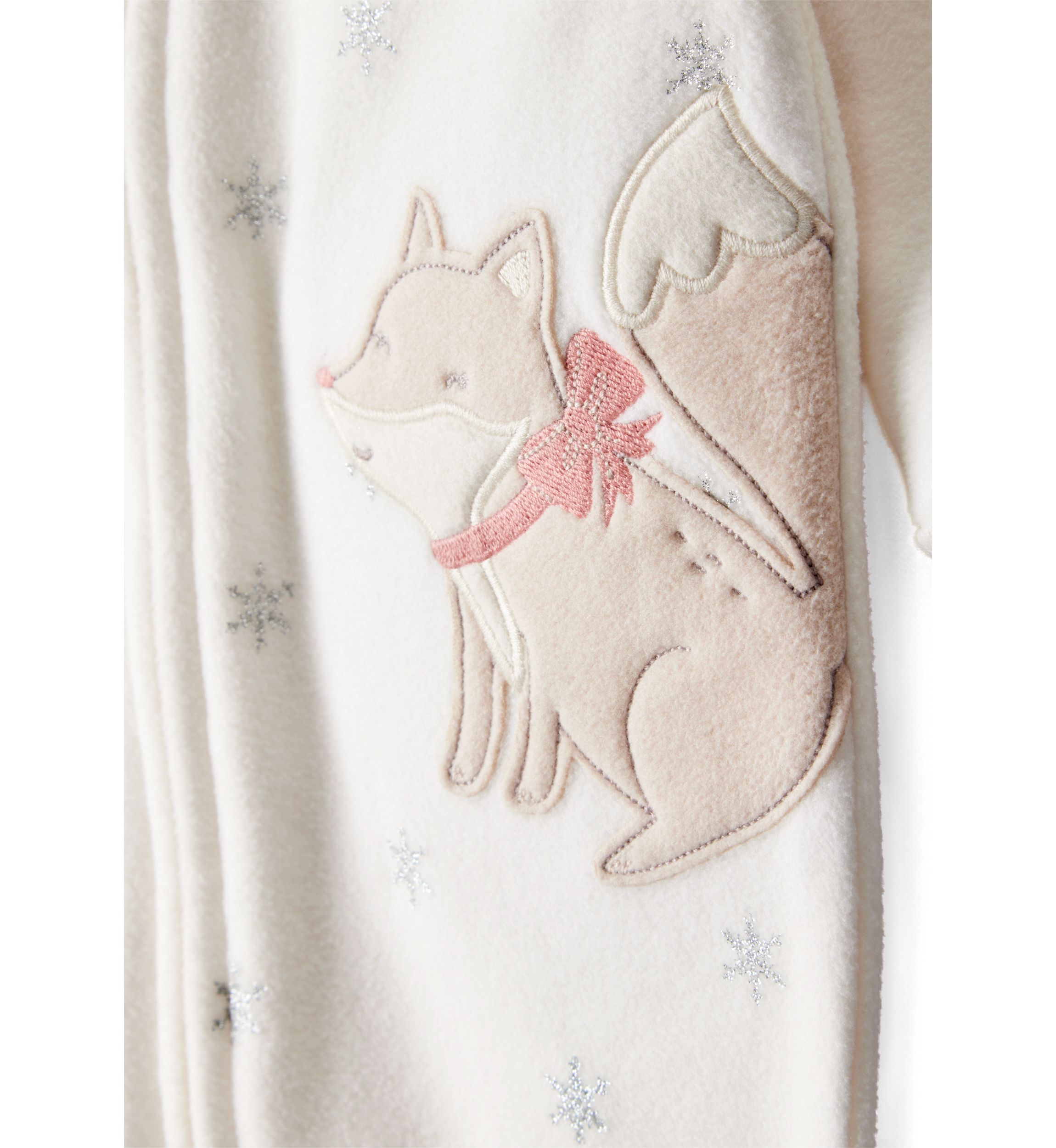 Baby Girls Microfleece Fox Sparkle Printed Footie Pajamas