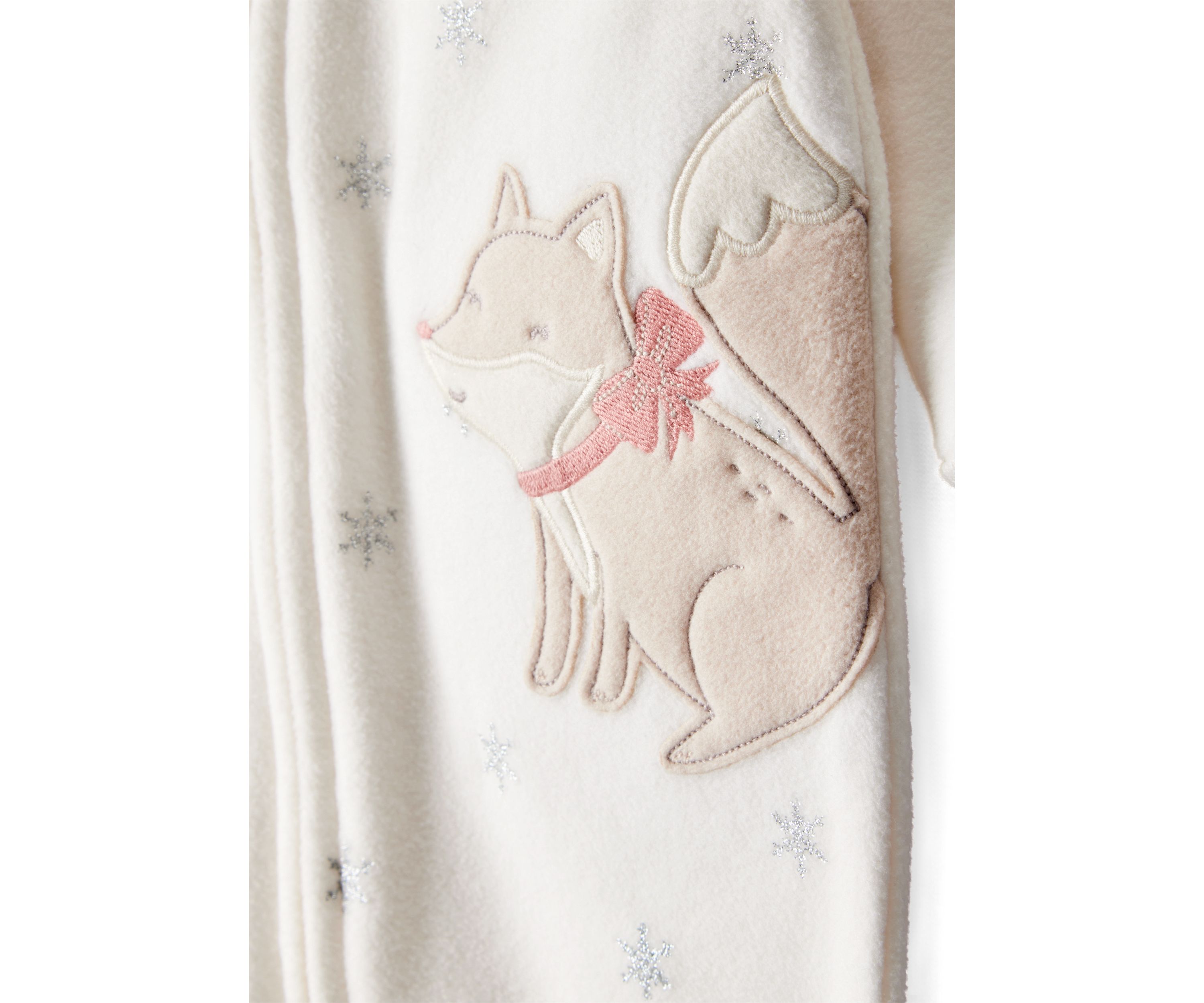 Baby Girls Microfleece Fox Sparkle Printed Footie Pajamas