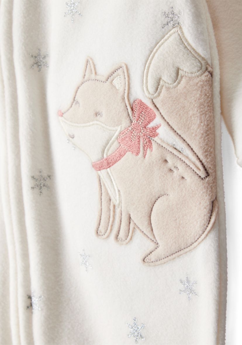 Baby Girls Microfleece Fox Sparkle Printed Footie Pajamas