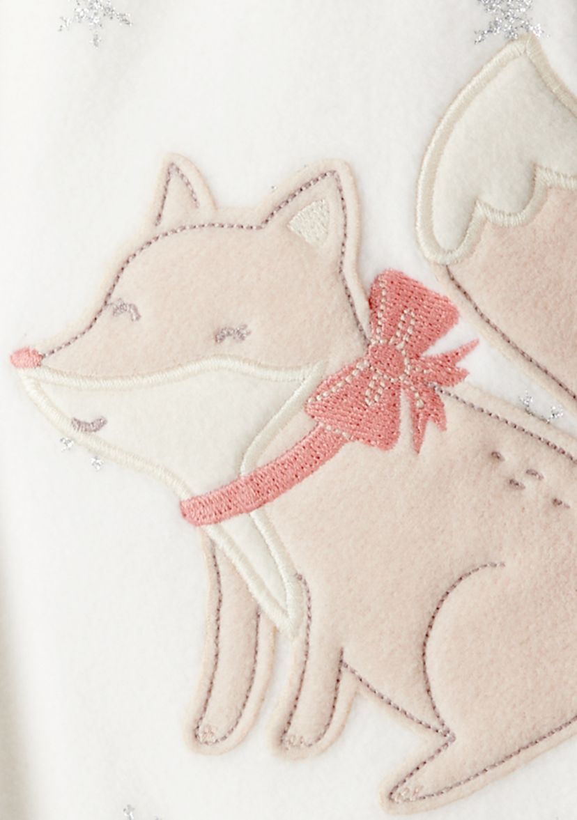 Baby Girls Microfleece Fox Sparkle Printed Footie Pajamas