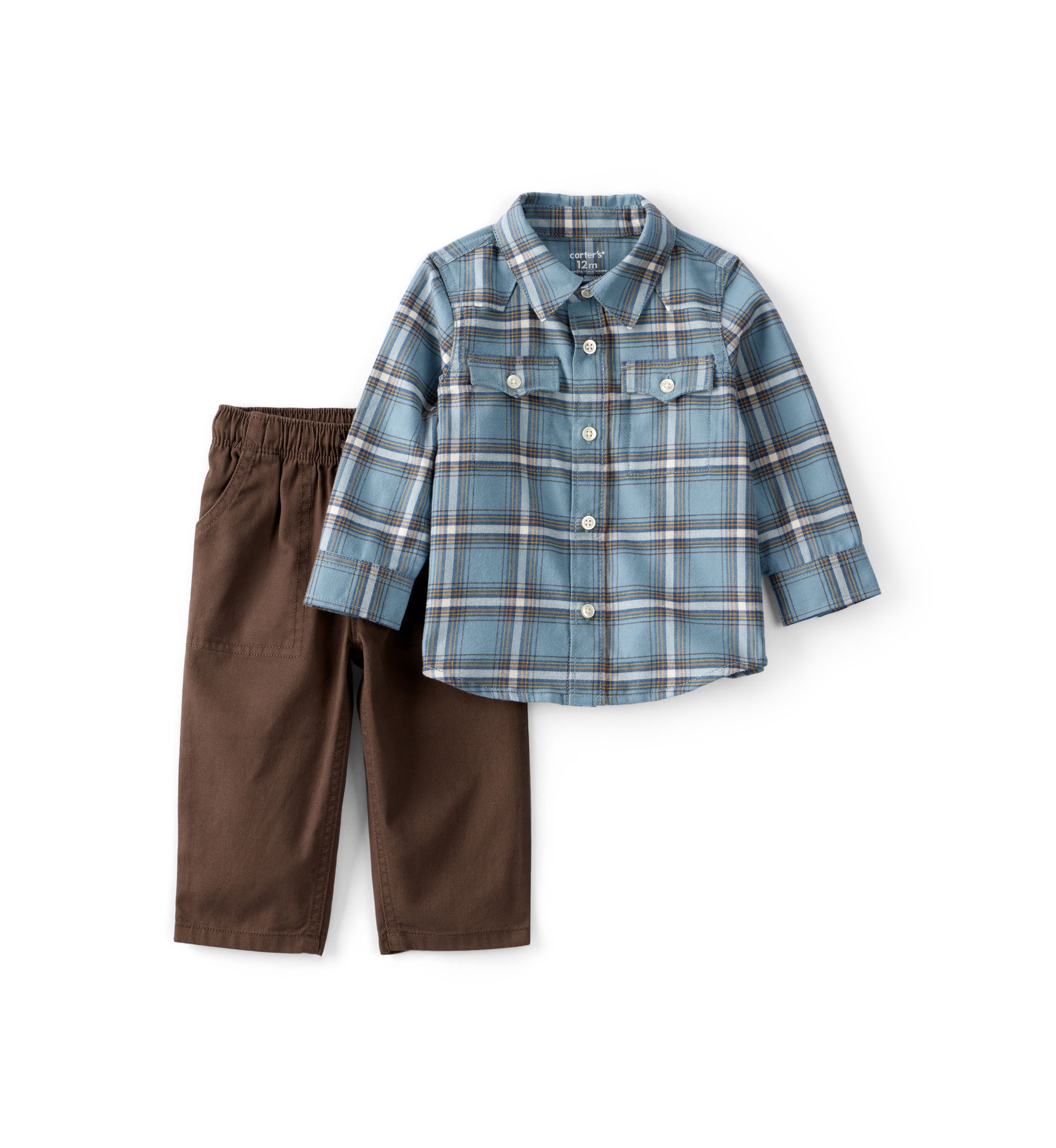 Baby Boys 2 Piece Button Up Shirt and Pants Set