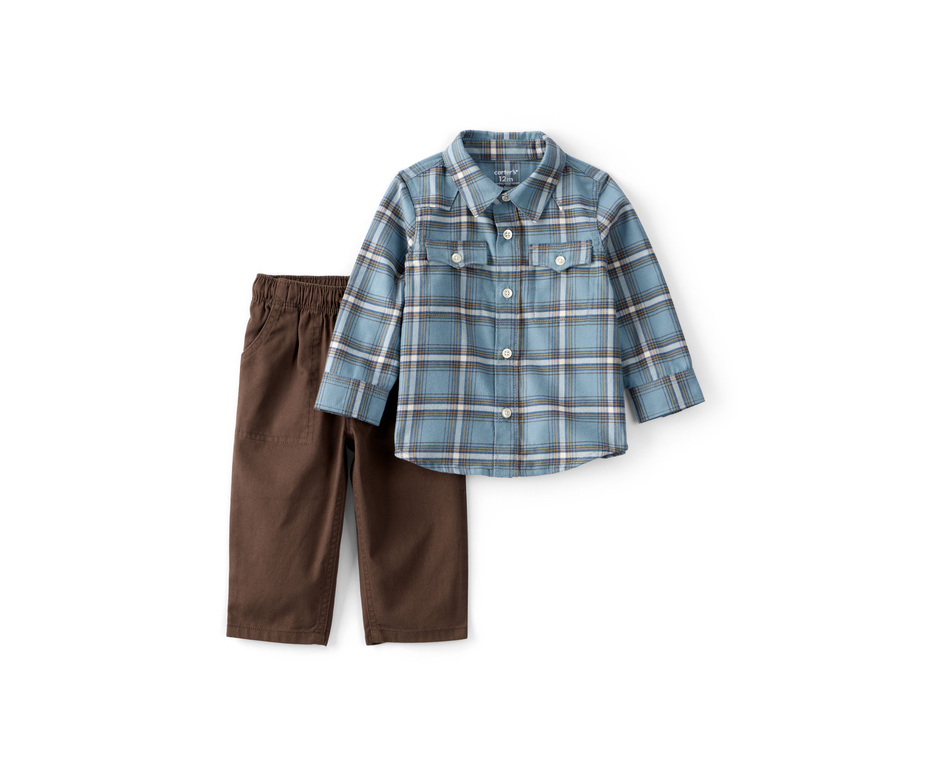 Baby Boys 2 Piece Button Up Shirt and Pants Set
