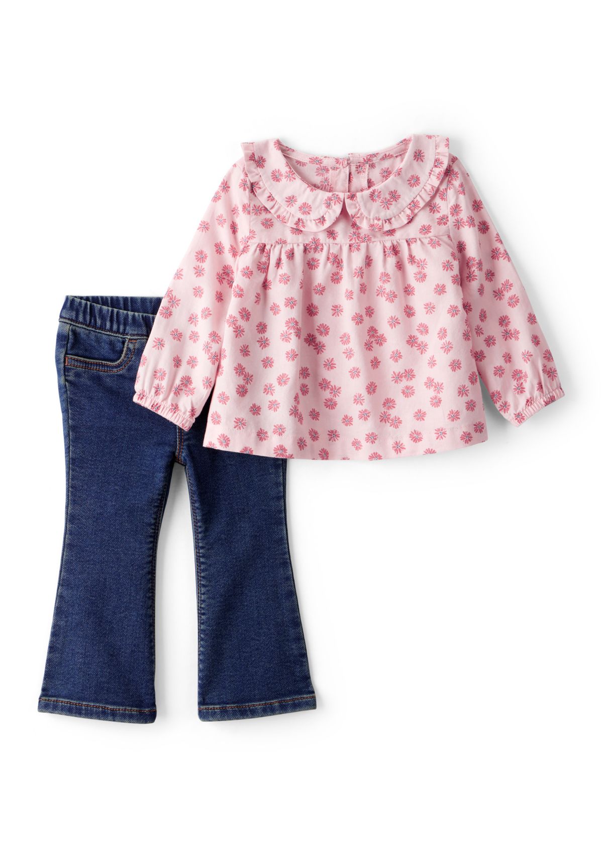 Baby Girls Long Sleeve Top and Denim Flare Pants Set