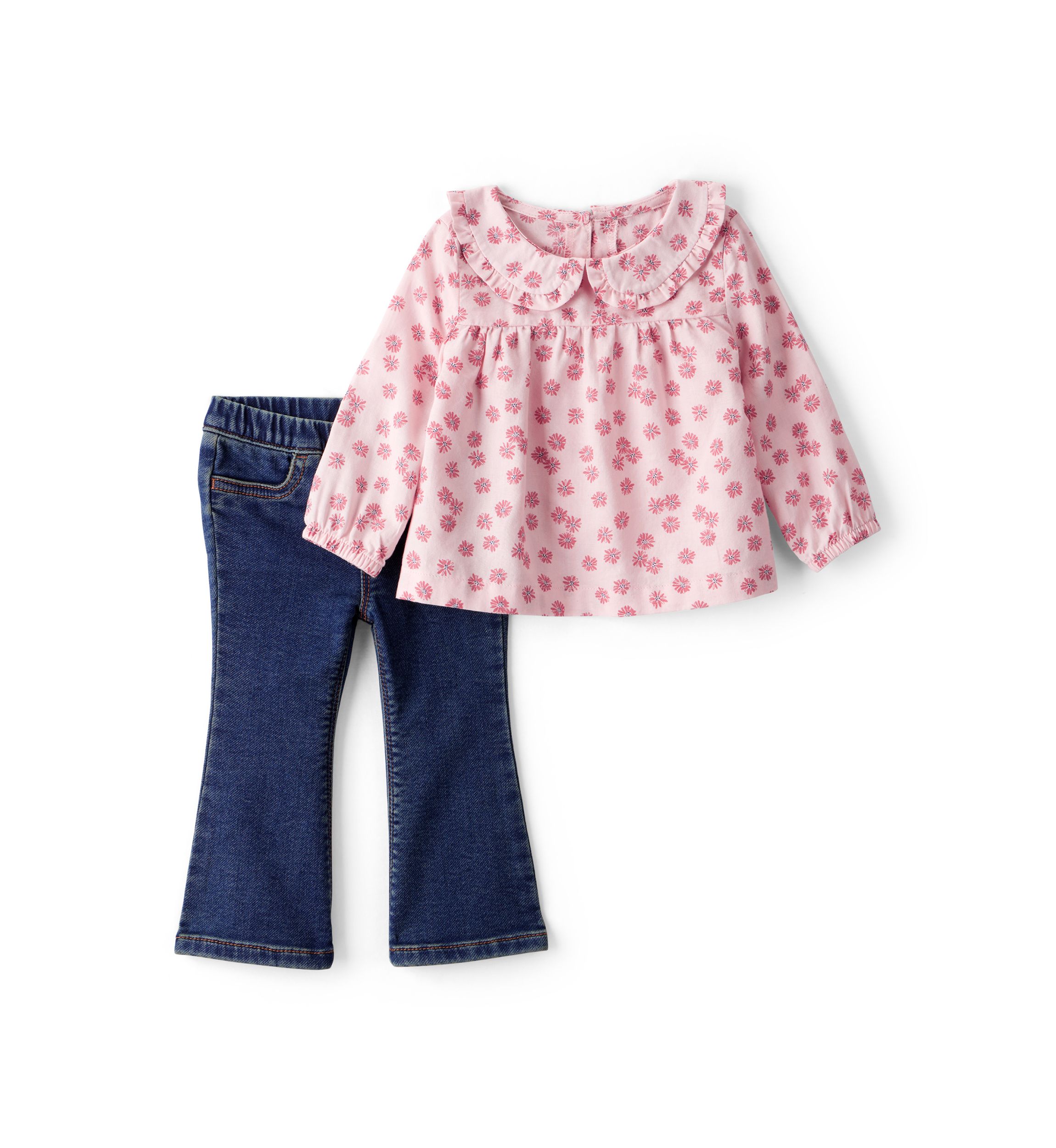 Baby Girls Long Sleeve Top and Denim Flare Pants Set