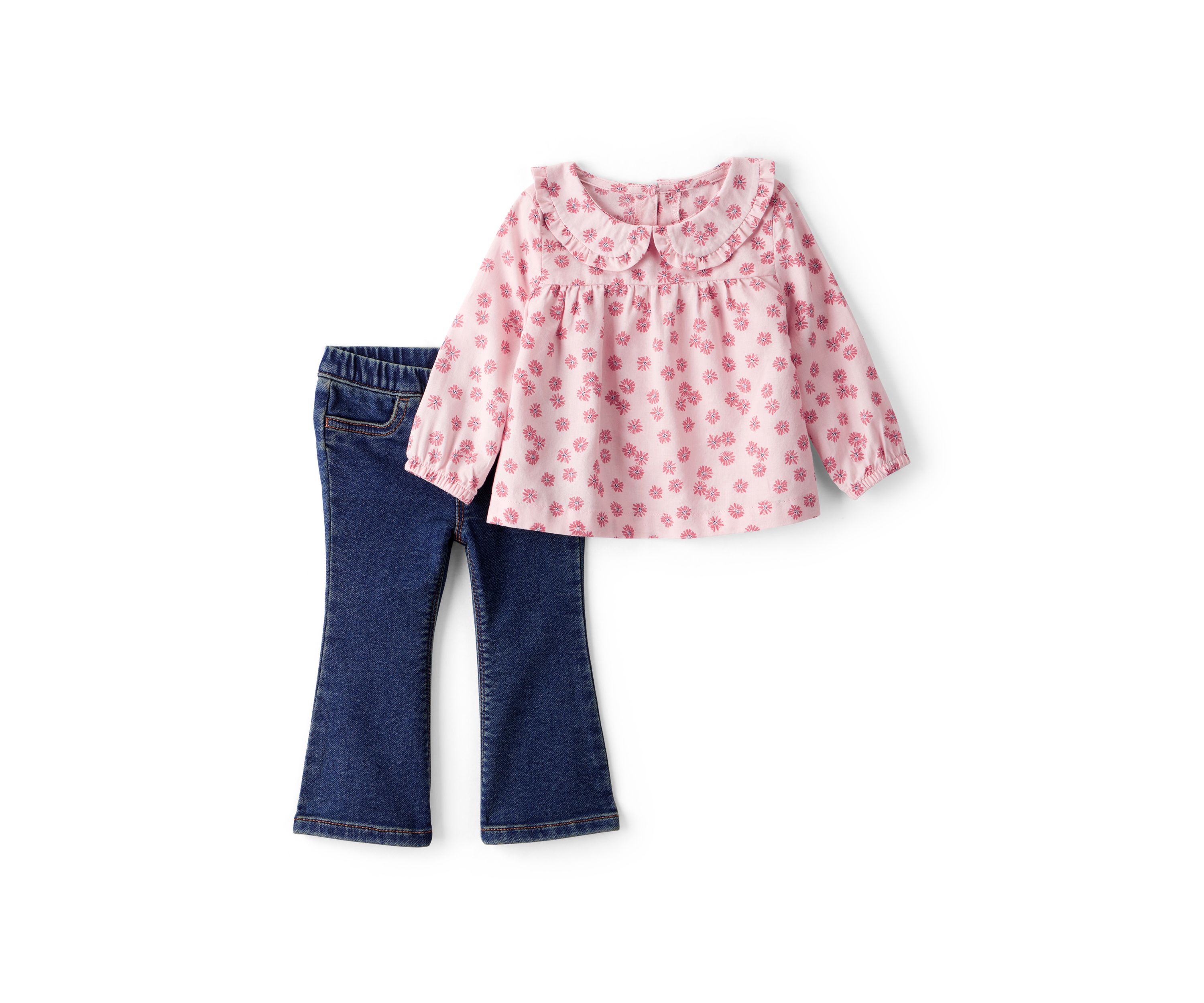 Baby Girls Long Sleeve Top and Denim Flare Pants Set