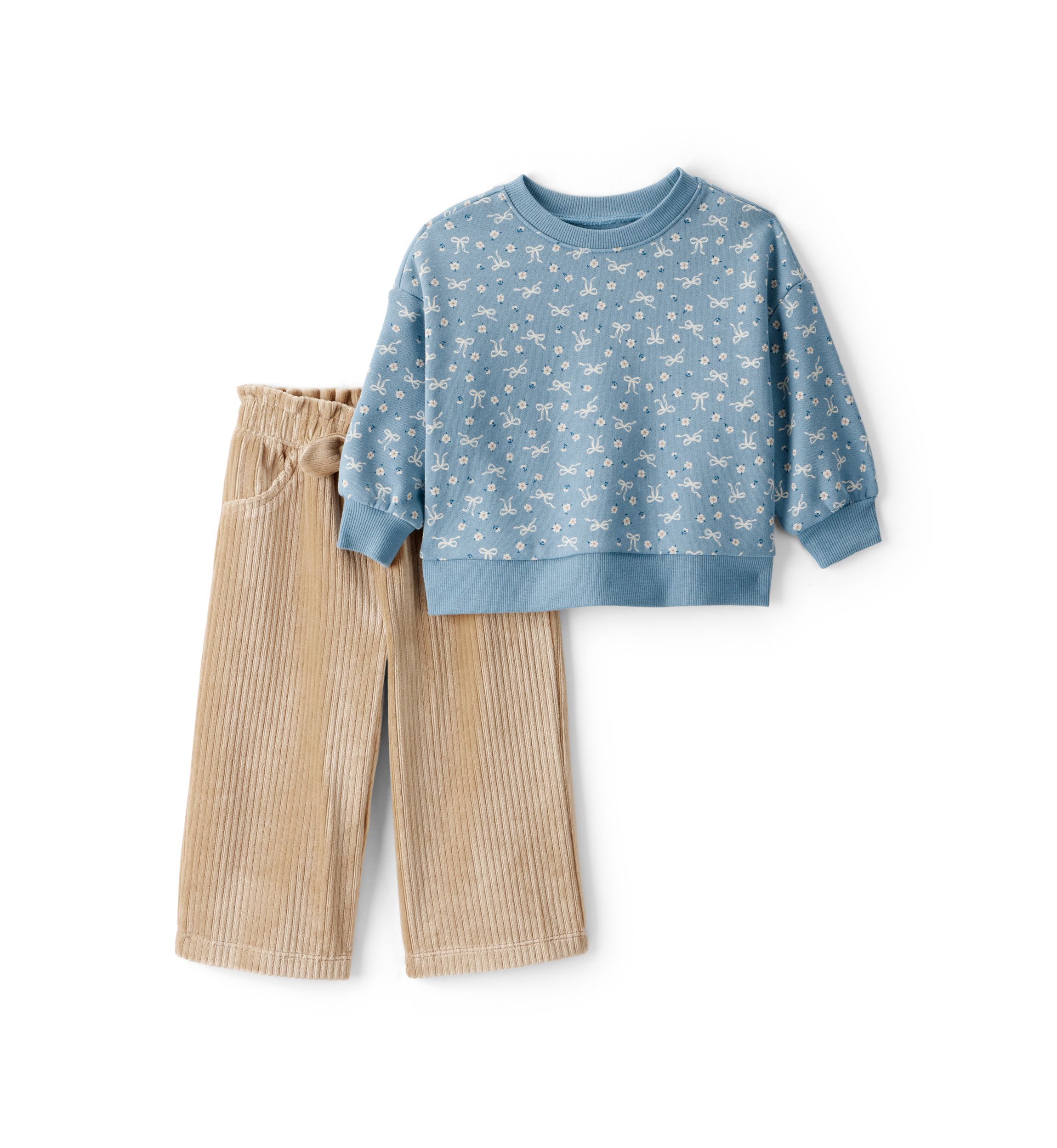 Baby Girls Long Sleeve Crew Neck Top and Wide Leg Corduroy Pants Set